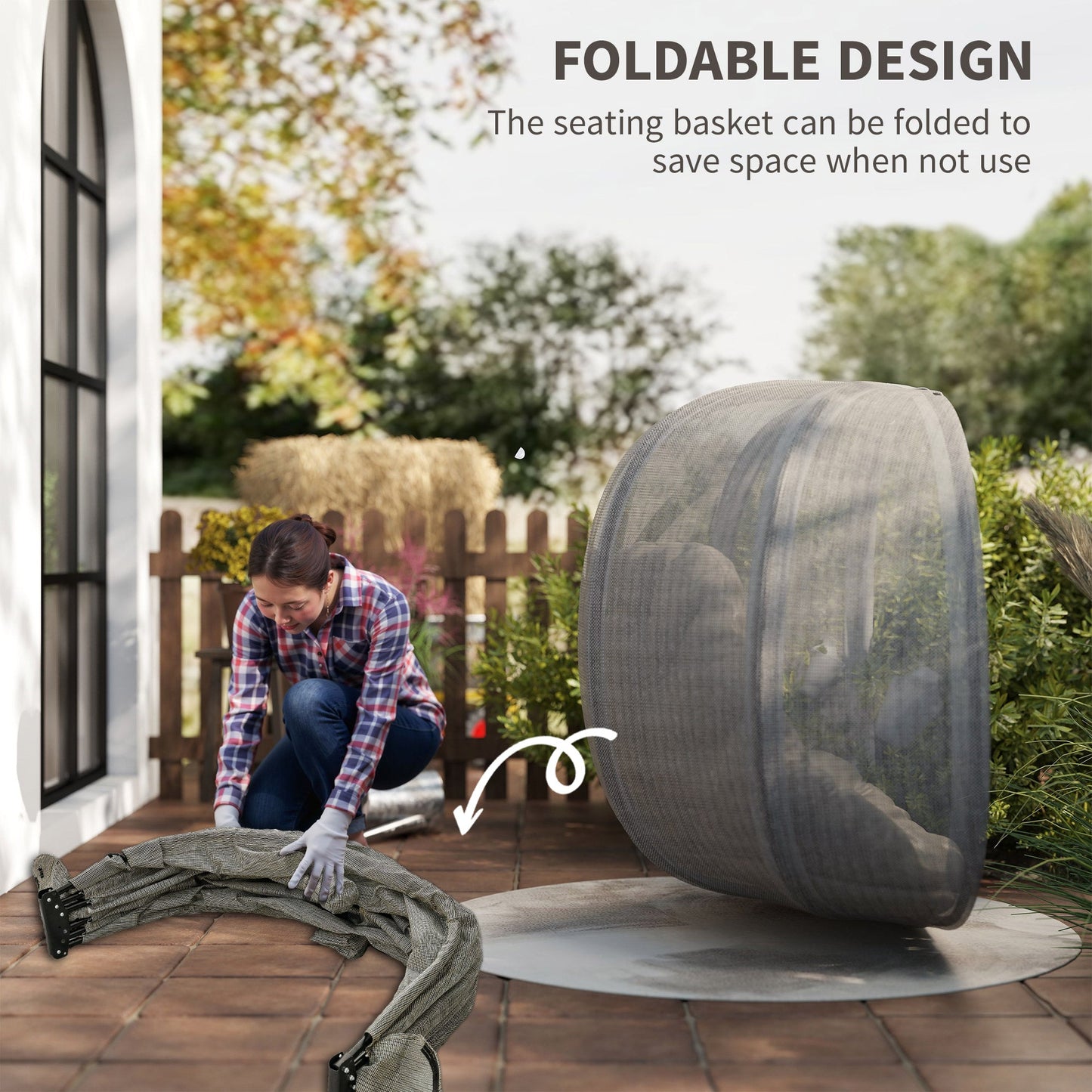 Double Egg Chair with Stand, 2 Person Hanging Swing Egg Chair Outdoor Indoor, 528 LBS Capacity Loveseat Hammock Swing with Cushion, Pockets, Khaki