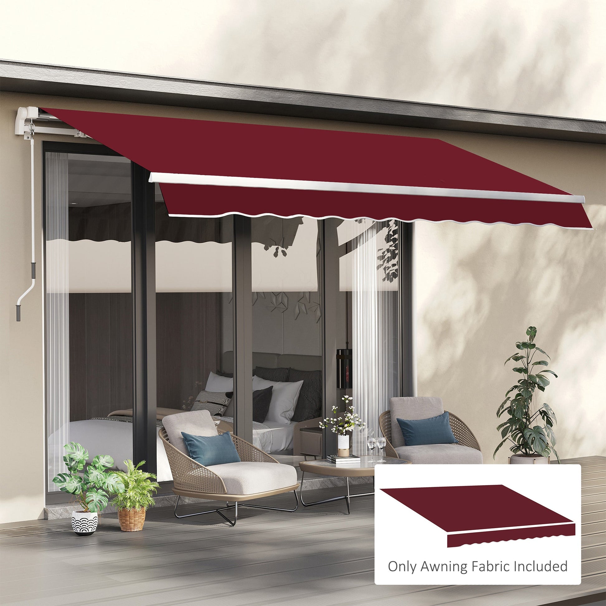 9' x 8' Retractable Awning Fabric Replacement Outdoor Sunshade Canopy Awning Cover, UV Protection, Wine Red