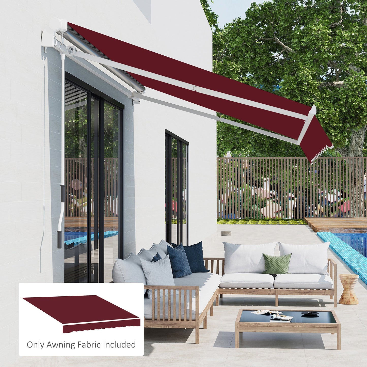 9' x 8' Retractable Awning Fabric Replacement Outdoor Sunshade Canopy Awning Cover, UV Protection, Wine Red