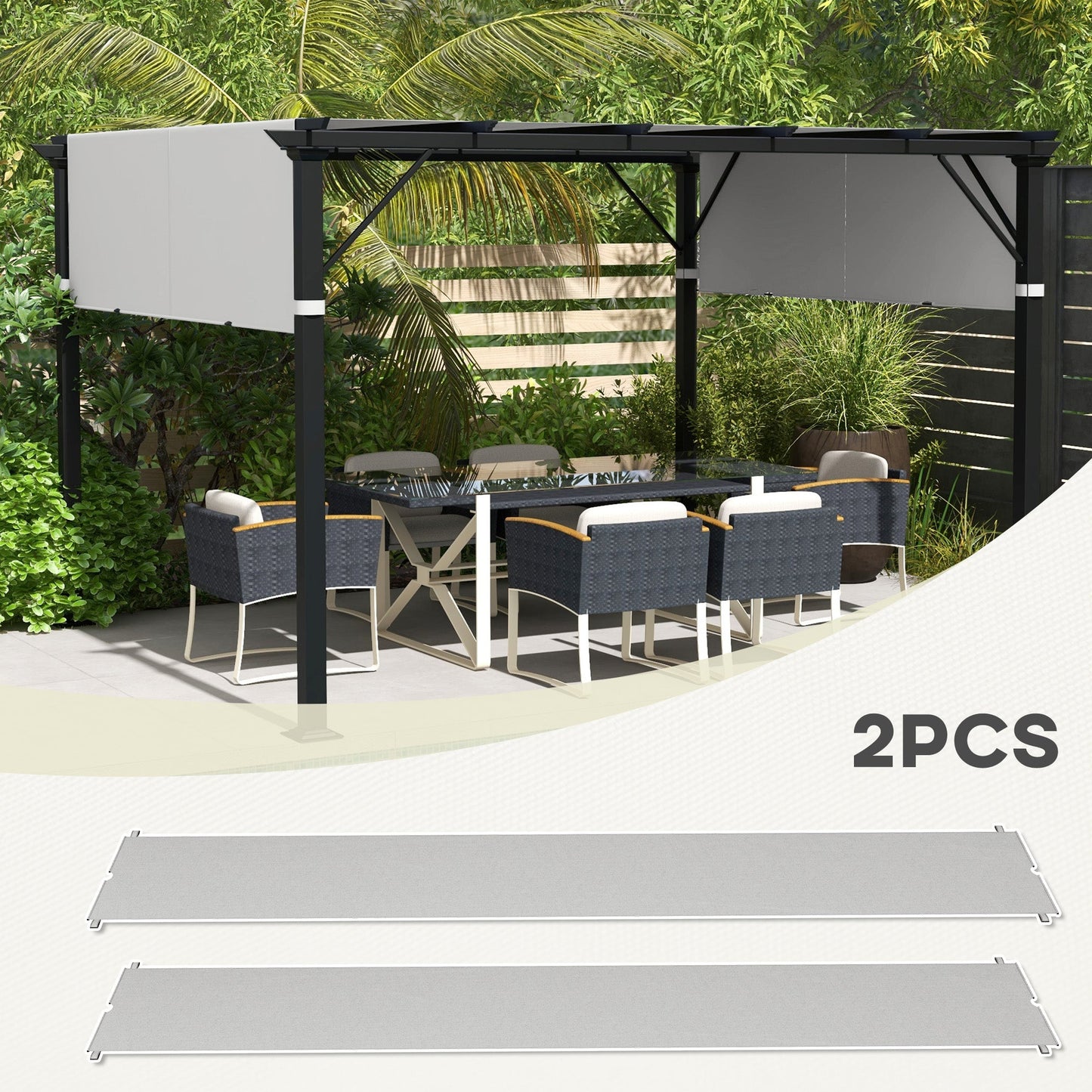 2 Pcs 16 x 4ft Pergola Canopy Replacement, UV Protection Pergola Shade Cover, Easy to Install, for 10 x 10ft Pergola, Light Grey