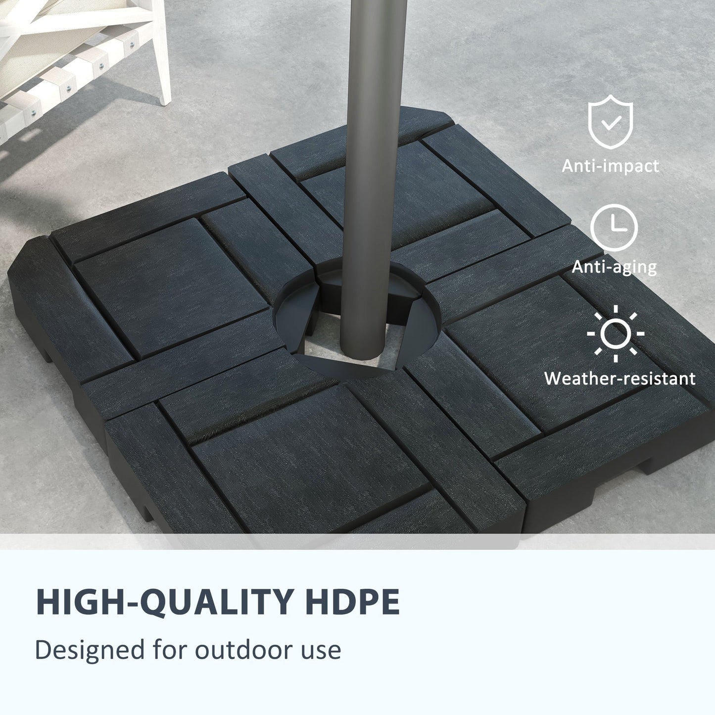 4PCs Cantilever Umbrella Base Weights for Offset Parasol, HDPE Water or Sand Filled Patio Umbrella Weights for Cross Base Stand with Built-in Handles, Black