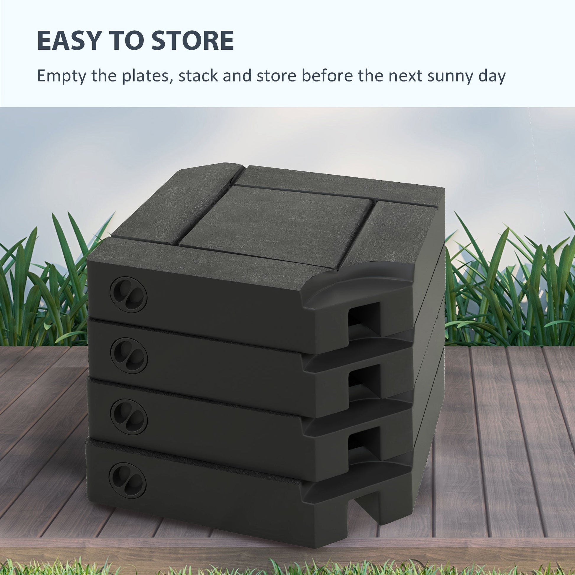 4PCs Cantilever Umbrella Base Weights for Offset Parasol, HDPE Water or Sand Filled Patio Umbrella Weights for Cross Base Stand with Built-in Handles, Black