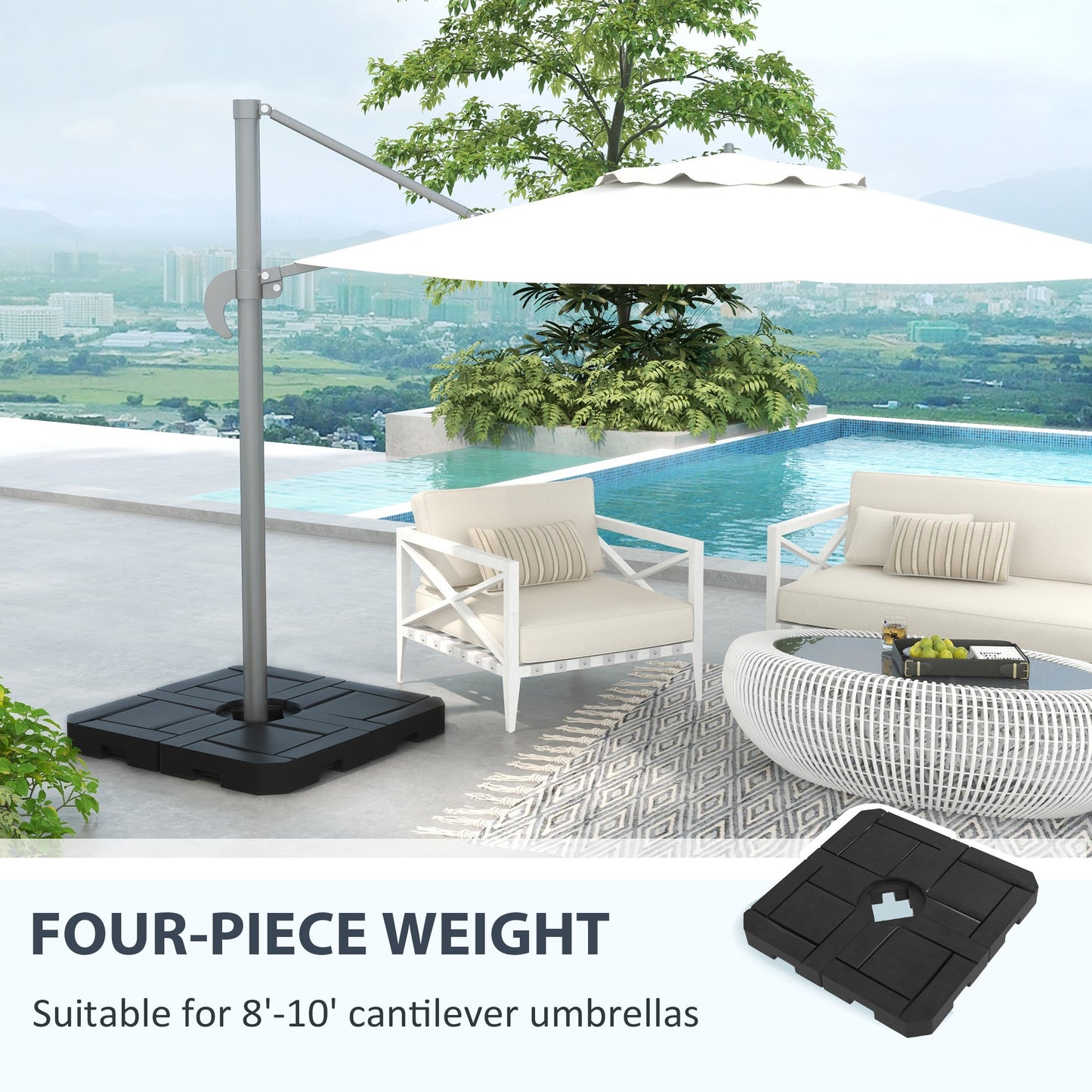 4PCs Cantilever Umbrella Base Weights for Offset Parasol, HDPE Water or Sand Filled Patio Umbrella Weights for Cross Base Stand with Built-in Handles, Black