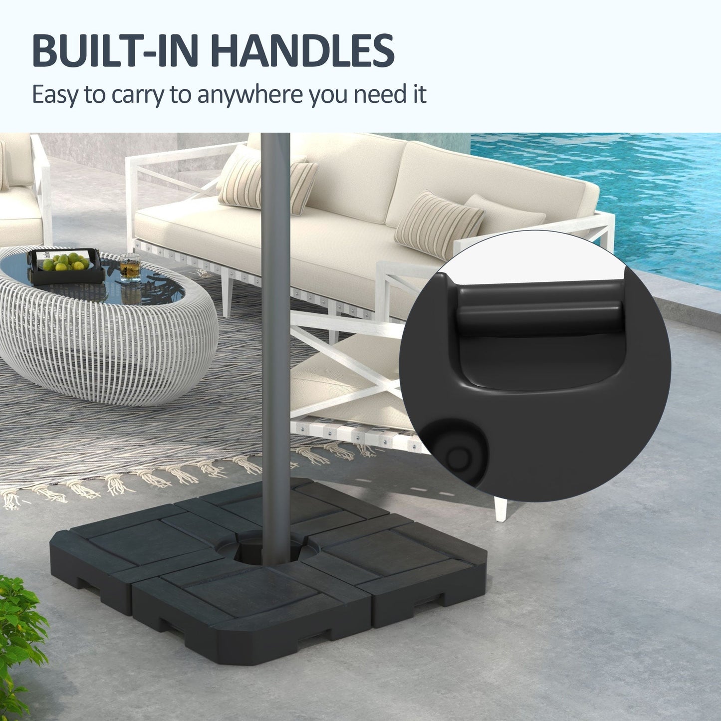 4PCs Cantilever Umbrella Base Weights for Offset Parasol, HDPE Water or Sand Filled Patio Umbrella Weights for Cross Base Stand with Built-in Handles, Black
