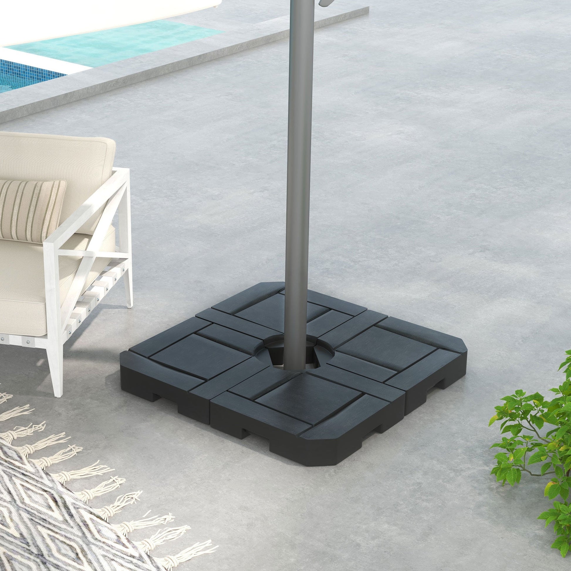4PCs Cantilever Umbrella Base Weights for Offset Parasol, HDPE Water or Sand Filled Patio Umbrella Weights for Cross Base Stand with Built-in Handles, Black