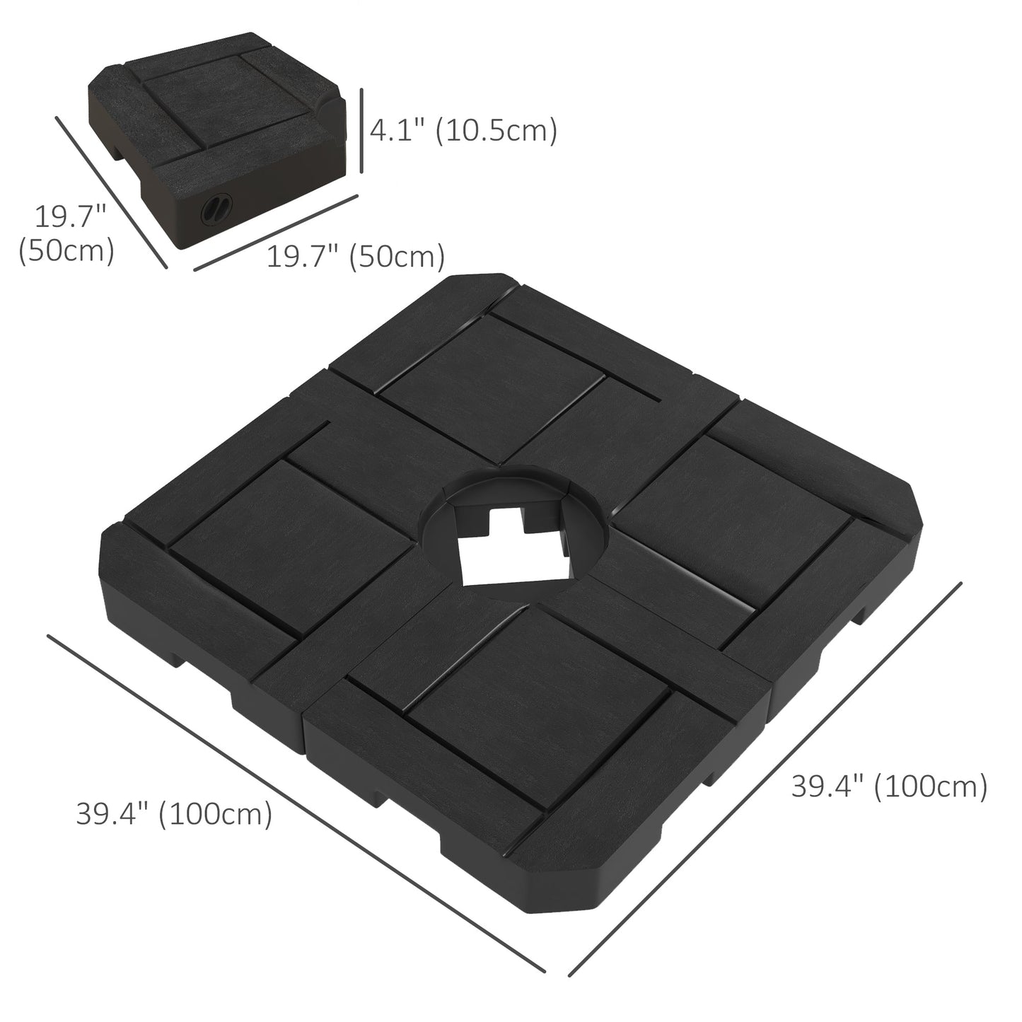 4PCs Cantilever Umbrella Base Weights for Offset Parasol, HDPE Water or Sand Filled Patio Umbrella Weights for Cross Base Stand with Built-in Handles, Black