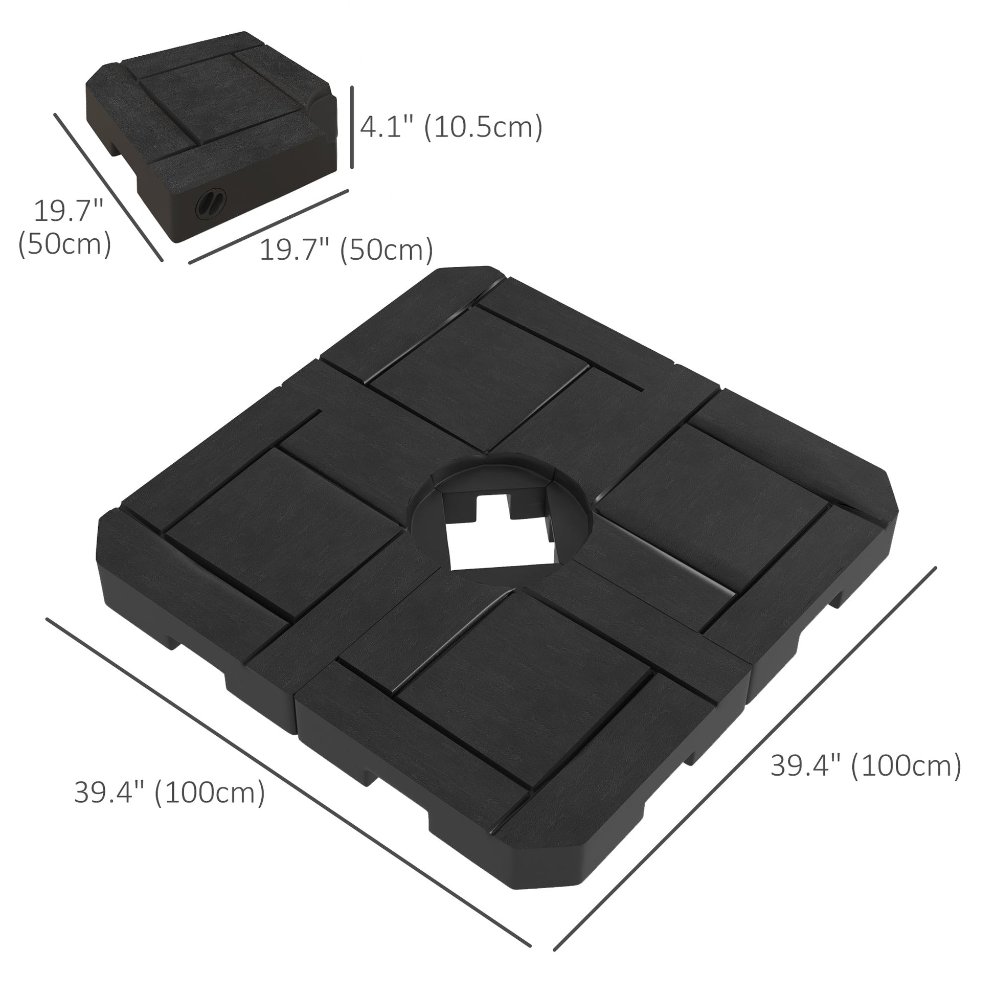 4PCs Cantilever Umbrella Base Weights for Offset Parasol, HDPE Water or Sand Filled Patio Umbrella Weights for Cross Base Stand with Built-in Handles, Black