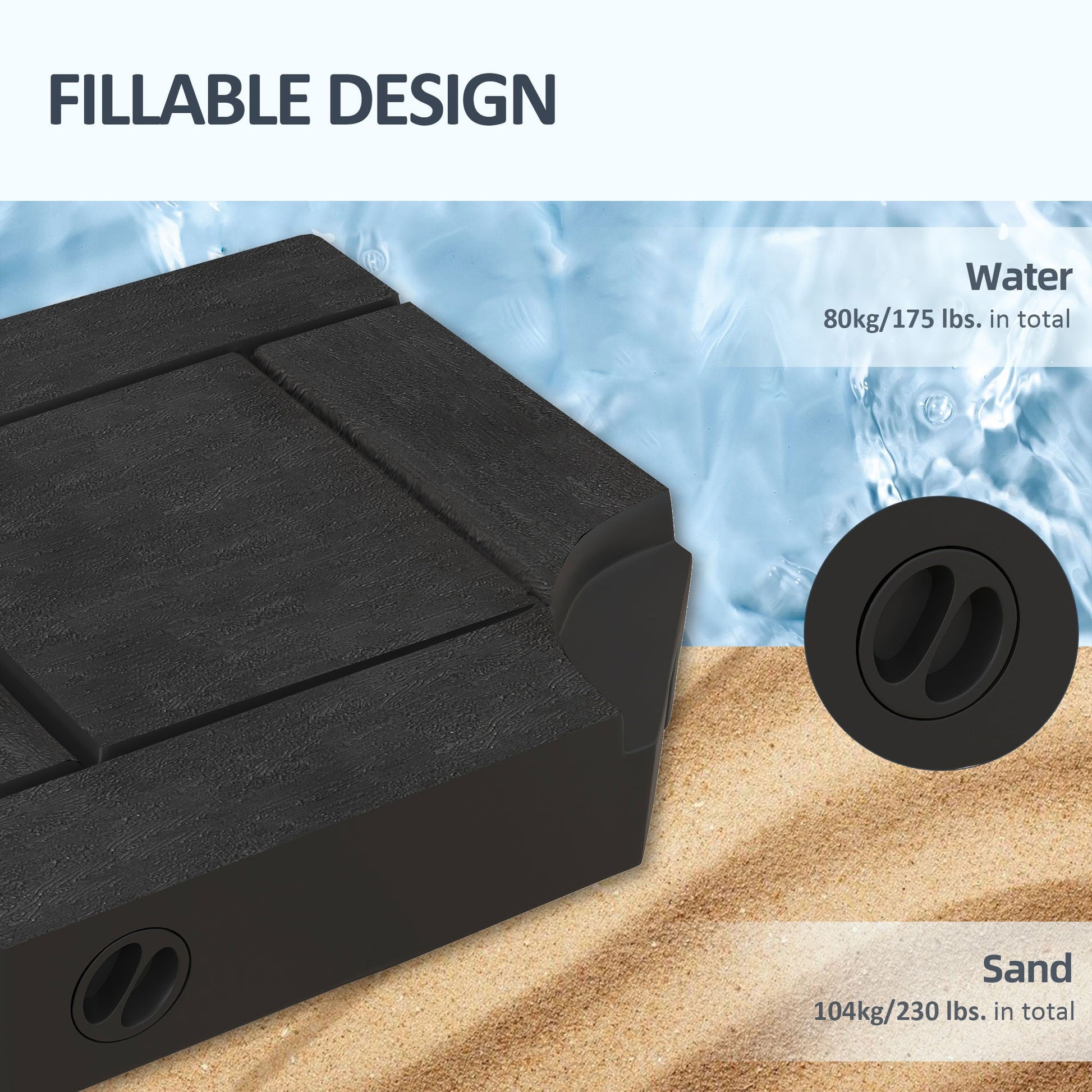 4PCs Cantilever Umbrella Base Weights for Offset Parasol, HDPE Water or Sand Filled Patio Umbrella Weights for Cross Base Stand with Built-in Handles, Black
