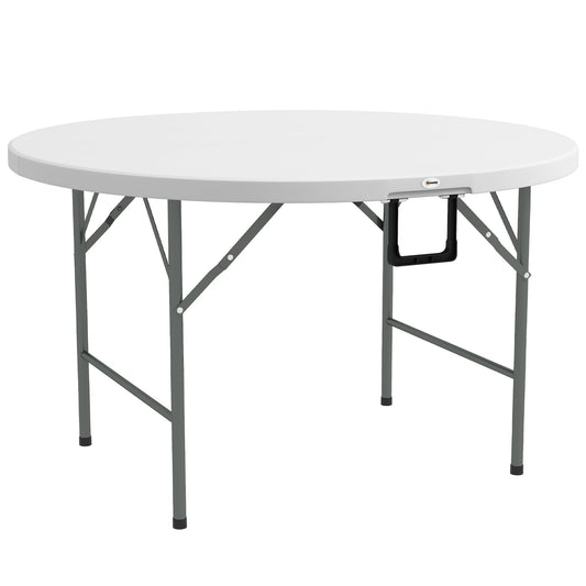 Φ48" Folding Patio Table, Outdoor HDPE Picnic Table, Card Table for 6, Round Folding Banquet with Metal Frame, White