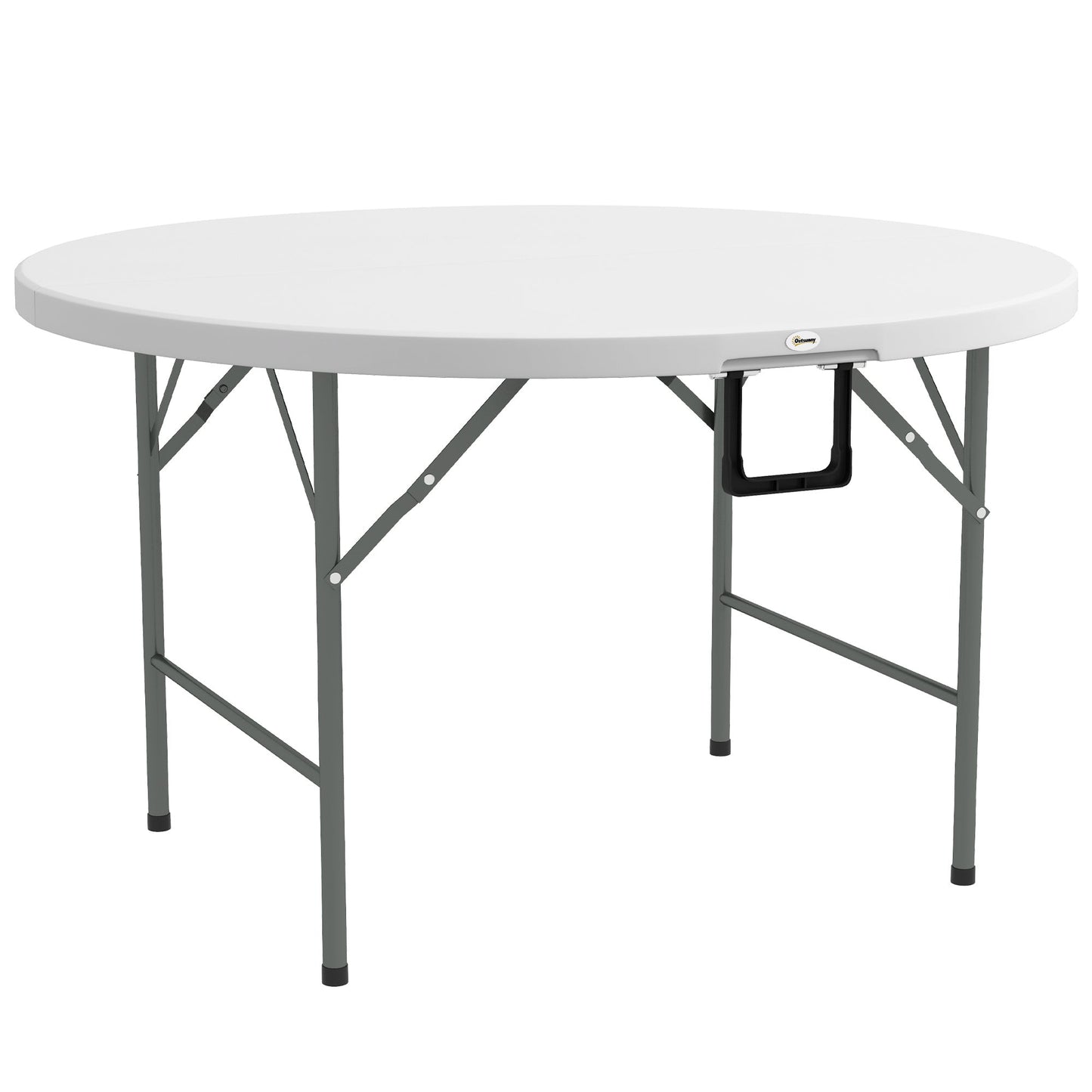Φ48" Folding Patio Table, Outdoor HDPE Picnic Table, Card Table for 6, Round Folding Banquet with Metal Frame, White