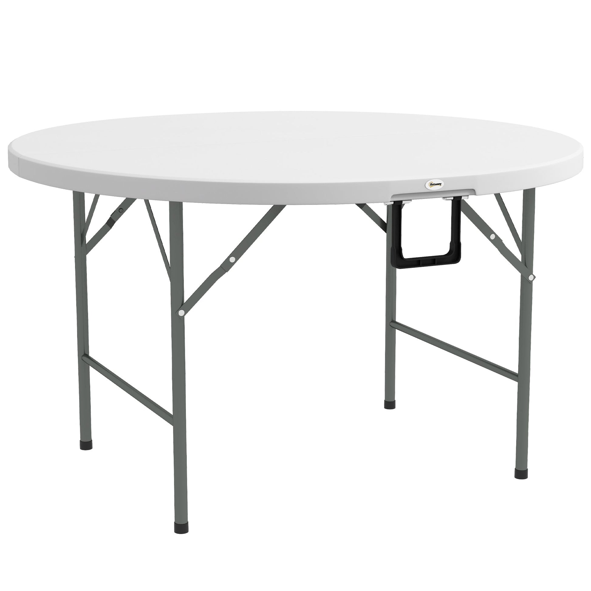 Φ48" Folding Patio Table, Outdoor HDPE Picnic Table, Card Table for 6, Round Folding Banquet with Metal Frame, White