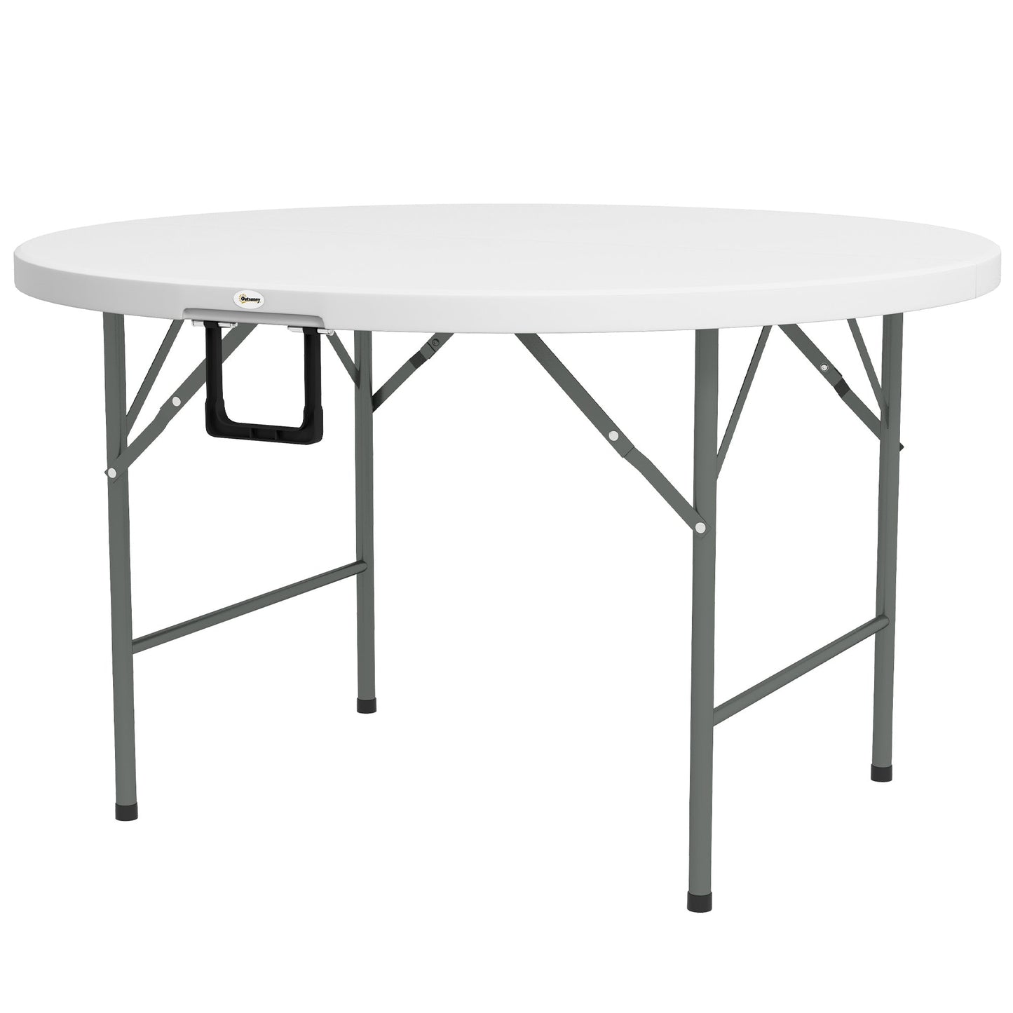 Φ48" Folding Patio Table, Outdoor HDPE Picnic Table, Card Table for 6, Round Folding Banquet with Metal Frame, White