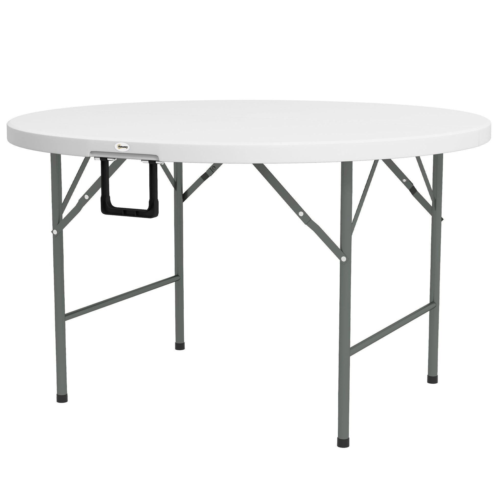 Φ48" Folding Patio Table, Outdoor HDPE Picnic Table, Card Table for 6, Round Folding Banquet with Metal Frame, White