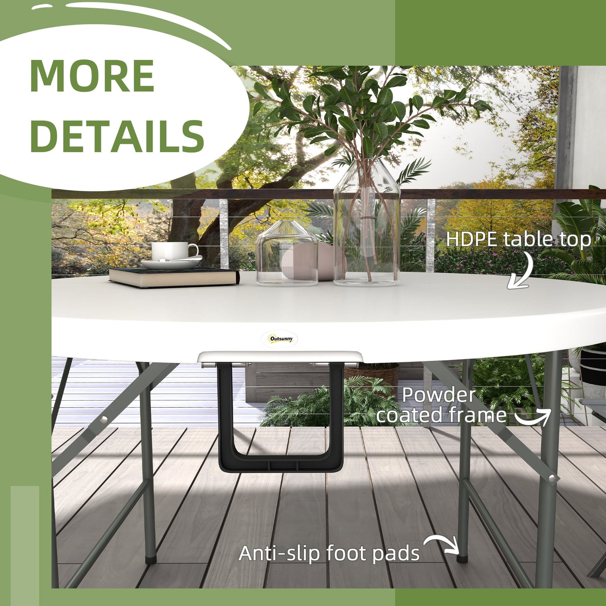 Φ48" Folding Patio Table, Outdoor HDPE Picnic Table, Card Table for 6, Round Folding Banquet with Metal Frame, White