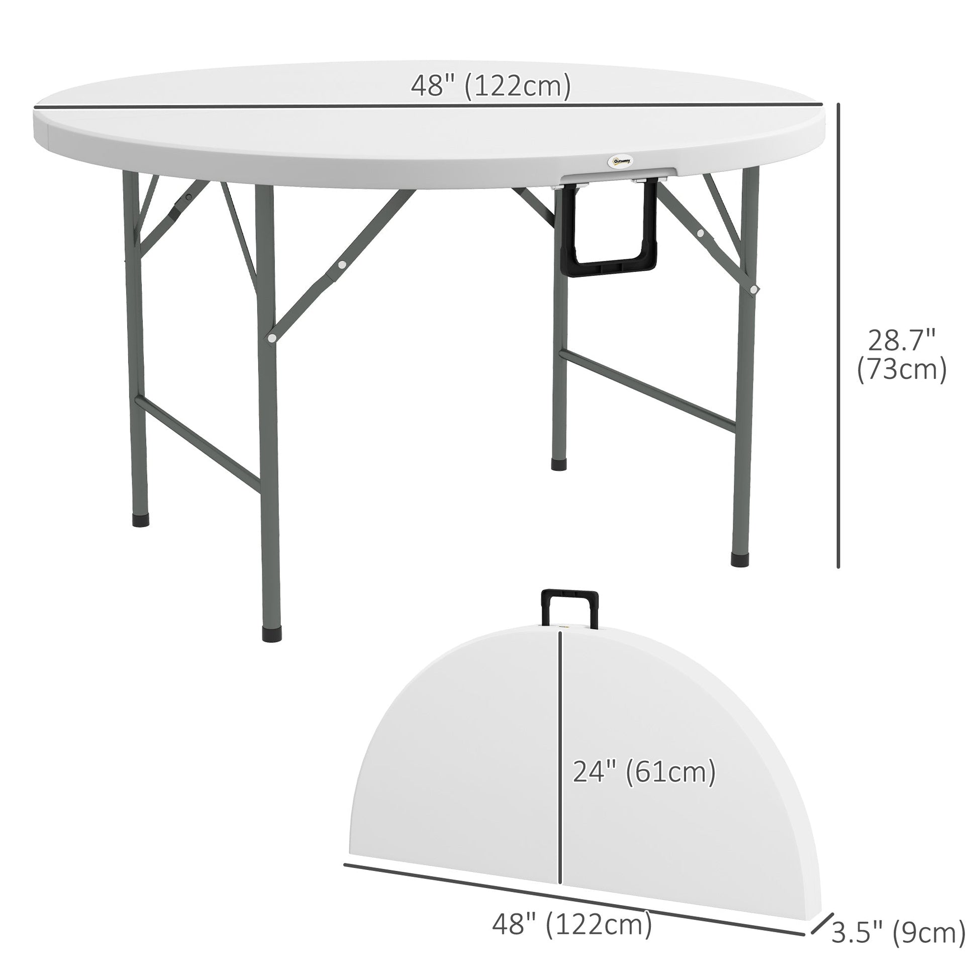 Φ48" Folding Patio Table, Outdoor HDPE Picnic Table, Card Table for 6, Round Folding Banquet with Metal Frame, White