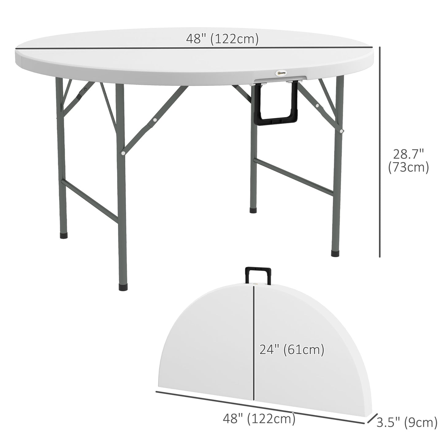 Φ48" Folding Patio Table, Outdoor HDPE Picnic Table, Card Table for 6, Round Folding Banquet with Metal Frame, White