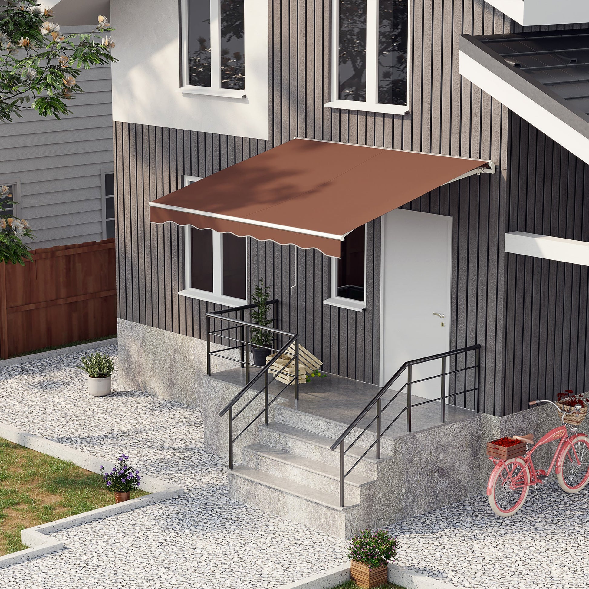 10' x 8' Electric Awning, Retractable Awning Sun Shade Shelter with Remote Controller, Manual Crank Handle and Aluminum Frame, for Deck, Balcony, Yard, Coffee