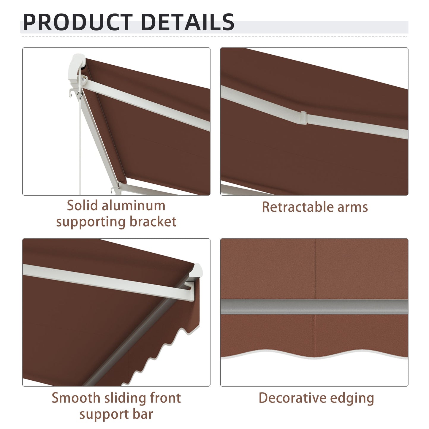 10' x 8' Electric Awning, Retractable Awning Sun Shade Shelter with Remote Controller, Manual Crank Handle and Aluminum Frame, for Deck, Balcony, Yard, Coffee