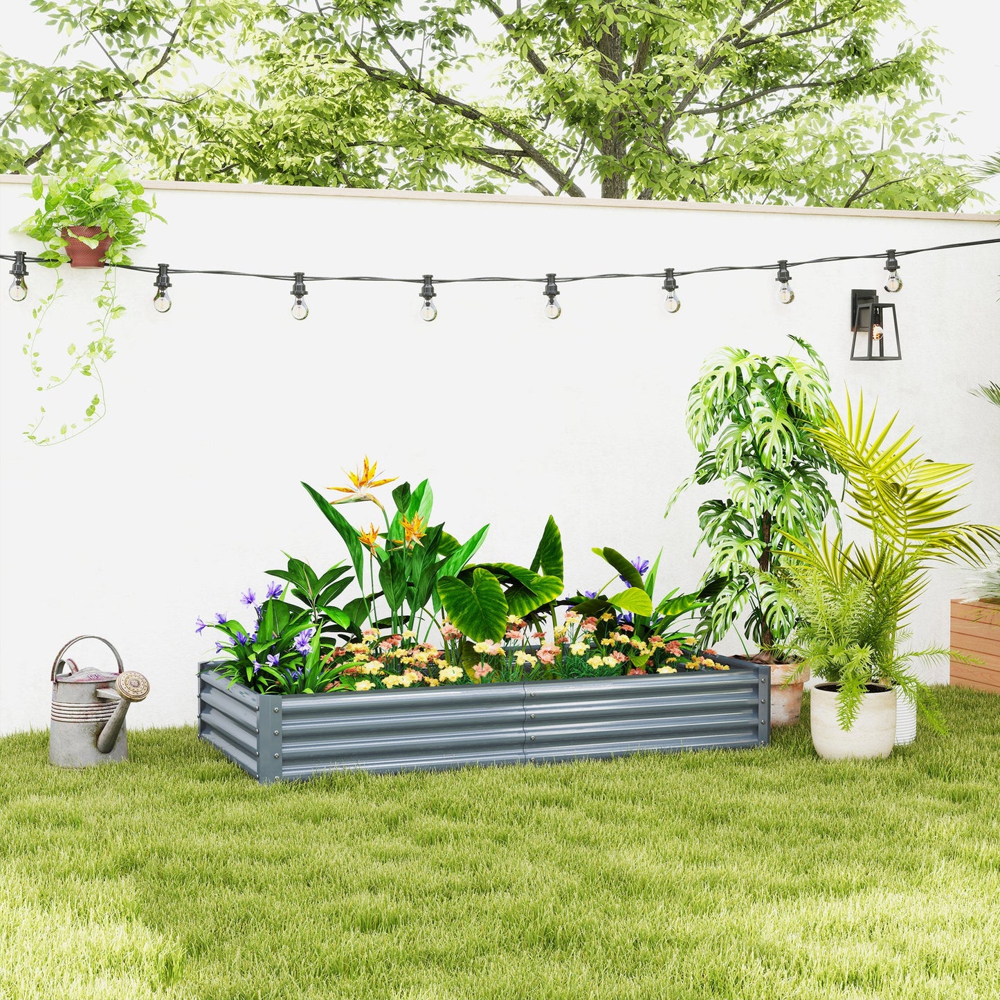 Galvanized Raised Garden Bed, 6 x 3 x 1 FT Rectangular Planter Box, Reinforced Outdoor Raised Bed with Open Bottom for Vegetables, Flowers, Herbs, Silver