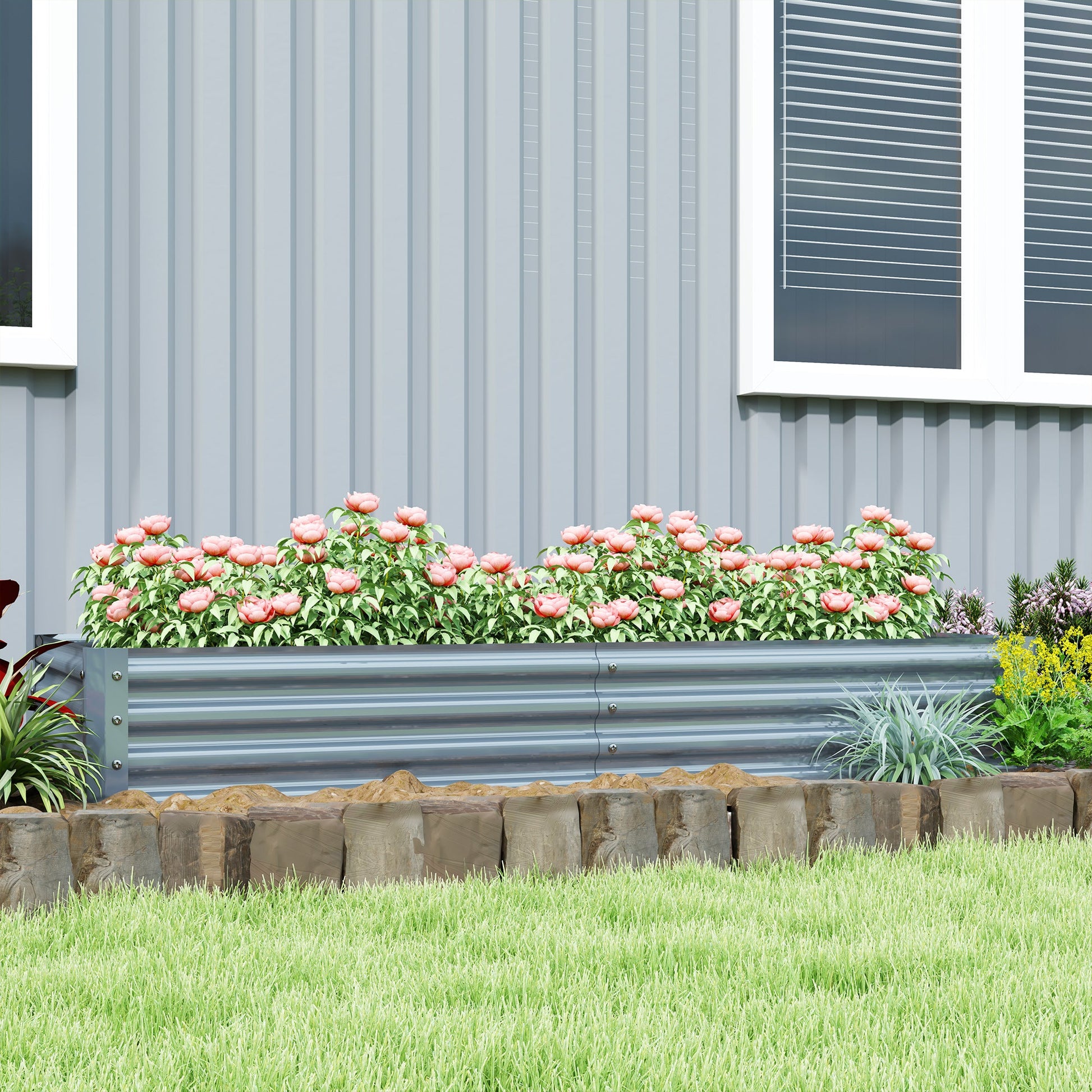 Galvanized Raised Garden Bed, 6 x 3 x 1 FT Rectangular Planter Box, Reinforced Outdoor Raised Bed with Open Bottom for Vegetables, Flowers, Herbs, Silver