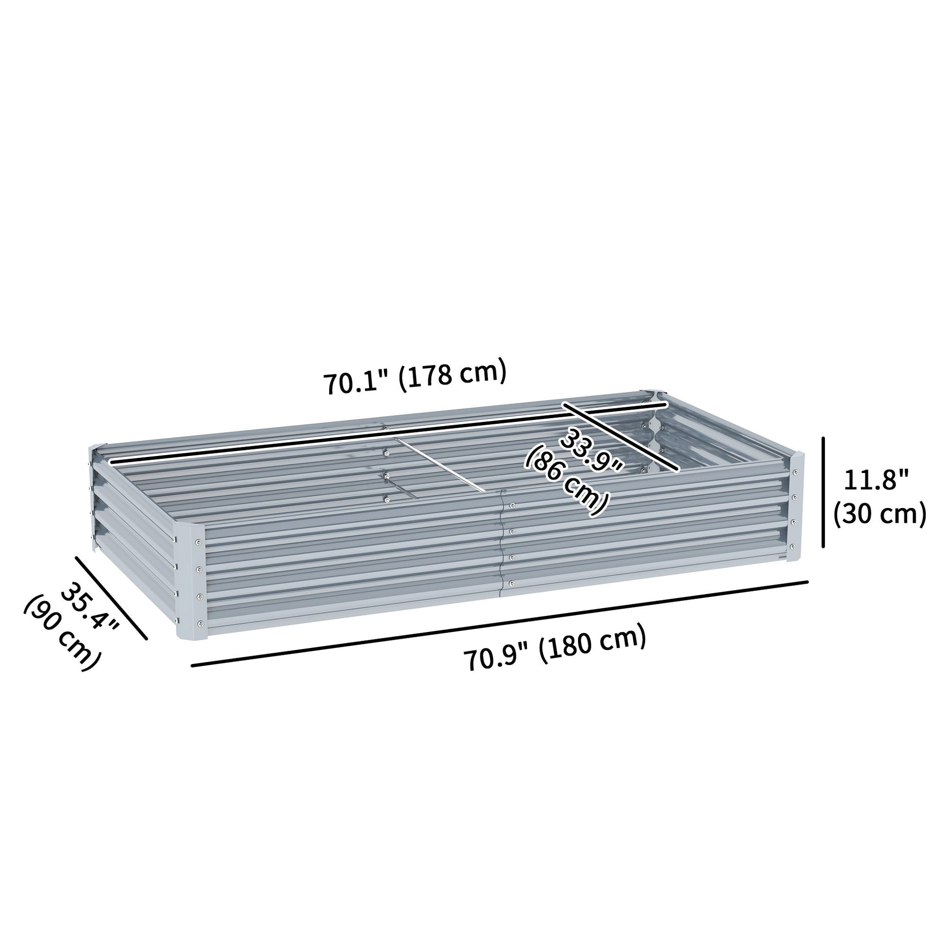 Galvanized Raised Garden Bed, 6 x 3 x 1 FT Rectangular Planter Box, Reinforced Outdoor Raised Bed with Open Bottom for Vegetables, Flowers, Herbs, Silver