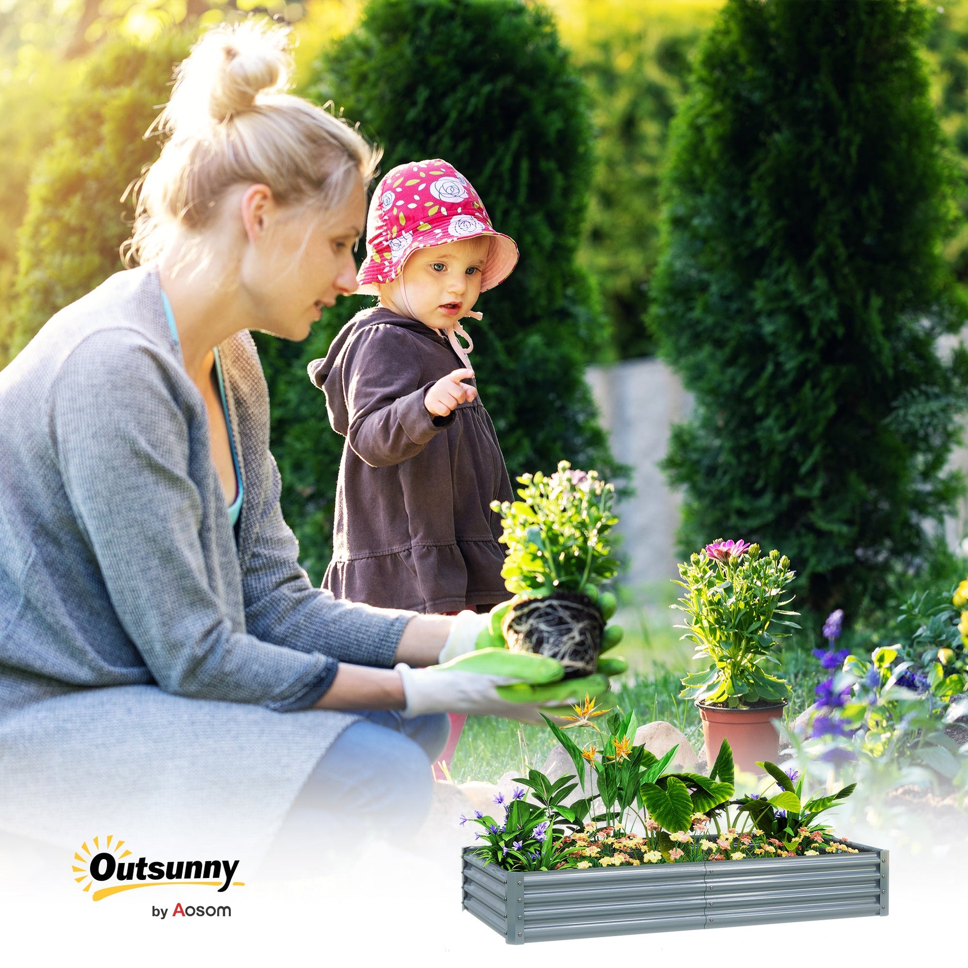 Galvanized Raised Garden Bed, 6 x 3 x 1 FT Rectangular Planter Box, Reinforced Outdoor Raised Bed with Open Bottom for Vegetables, Flowers, Herbs, Silver