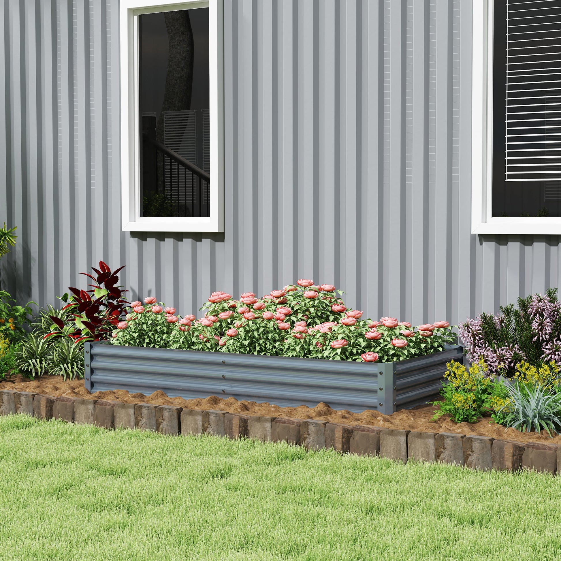 Galvanized Raised Garden Bed, 6 x 3 x 1 FT Rectangular Planter Box, Reinforced Outdoor Raised Bed with Open Bottom for Vegetables, Flowers, Herbs, Silver