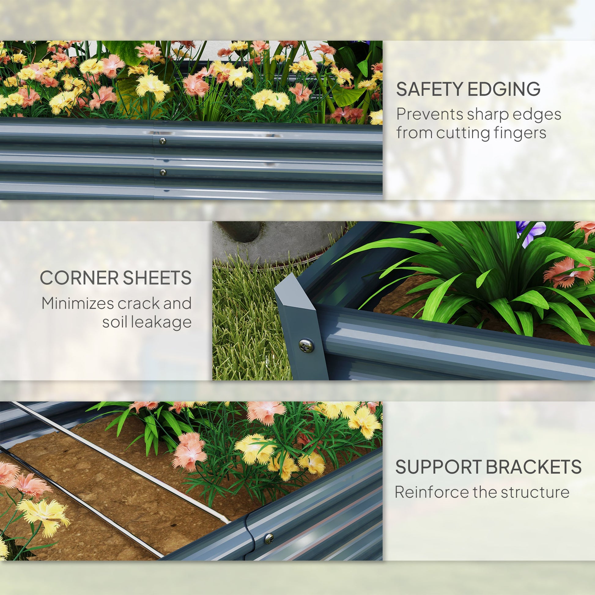 Galvanized Raised Garden Bed, 6 x 3 x 1 FT Rectangular Planter Box, Reinforced Outdoor Raised Bed with Open Bottom for Vegetables, Flowers, Herbs, Silver