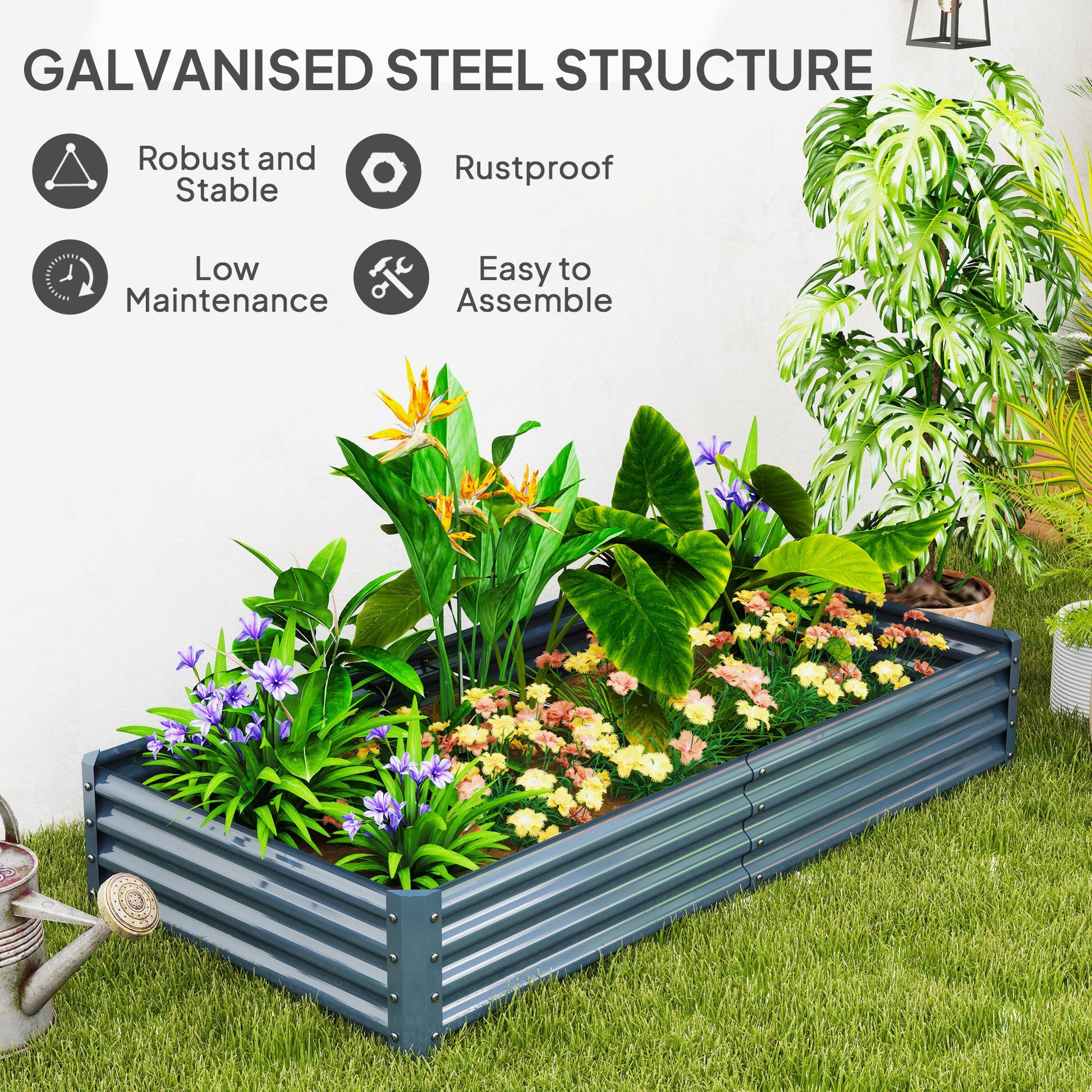 Galvanized Raised Garden Bed, 6 x 3 x 1 FT Rectangular Planter Box, Reinforced Outdoor Raised Bed with Open Bottom for Vegetables, Flowers, Herbs, Silver