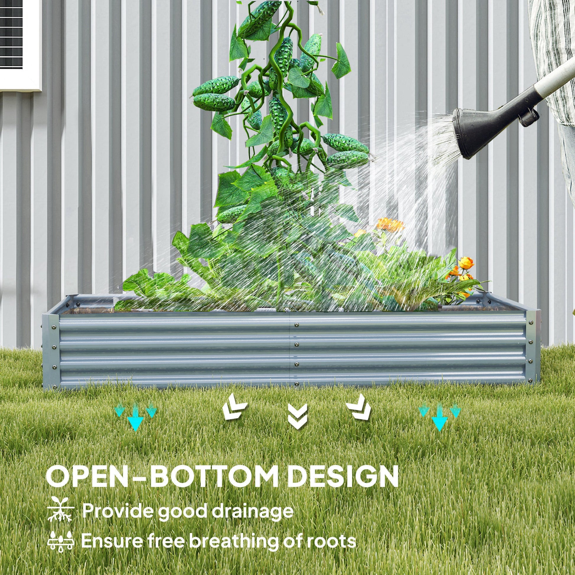 Galvanized Raised Garden Bed, 6 x 3 x 1 FT Rectangular Planter Box, Reinforced Outdoor Raised Bed with Open Bottom for Vegetables, Flowers, Herbs, Silver