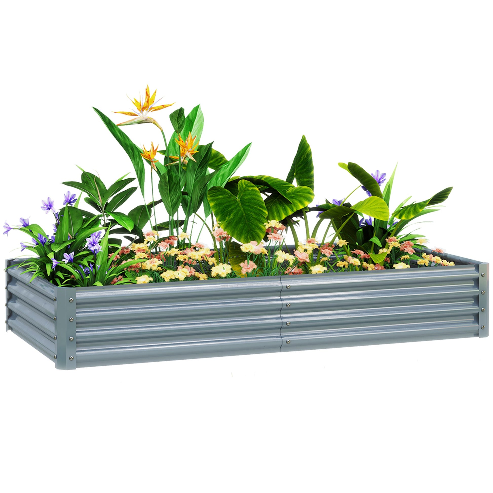 Galvanized Raised Garden Bed, 6 x 3 x 1 FT Rectangular Planter Box, Reinforced Outdoor Raised Bed with Open Bottom for Vegetables, Flowers, Herbs, Silver
