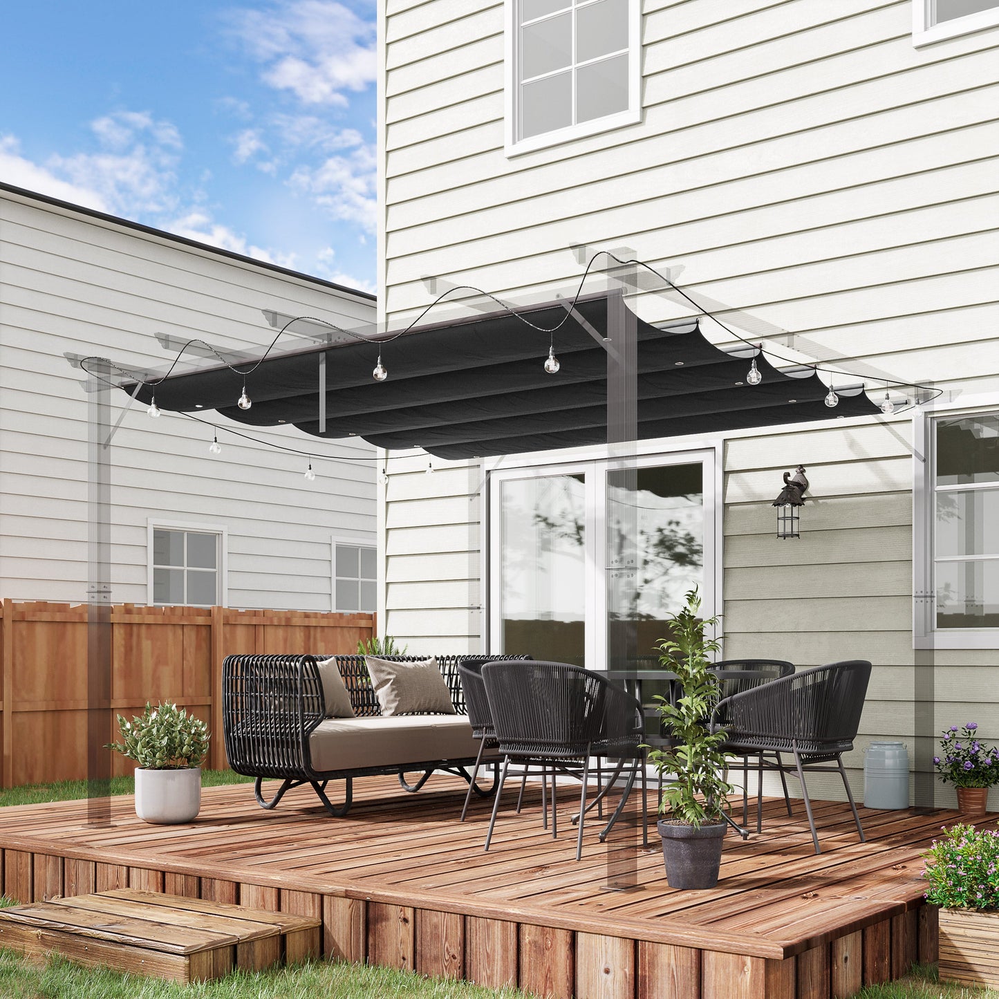 Retractable Replacement Pergola Canopy for 10' x 10' Pergola, Pergola Cover Replacement, Dark Grey