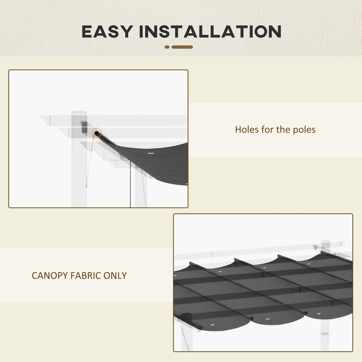 Retractable Replacement Pergola Canopy for 10' x 10' Pergola, Pergola Cover Replacement, Dark Grey