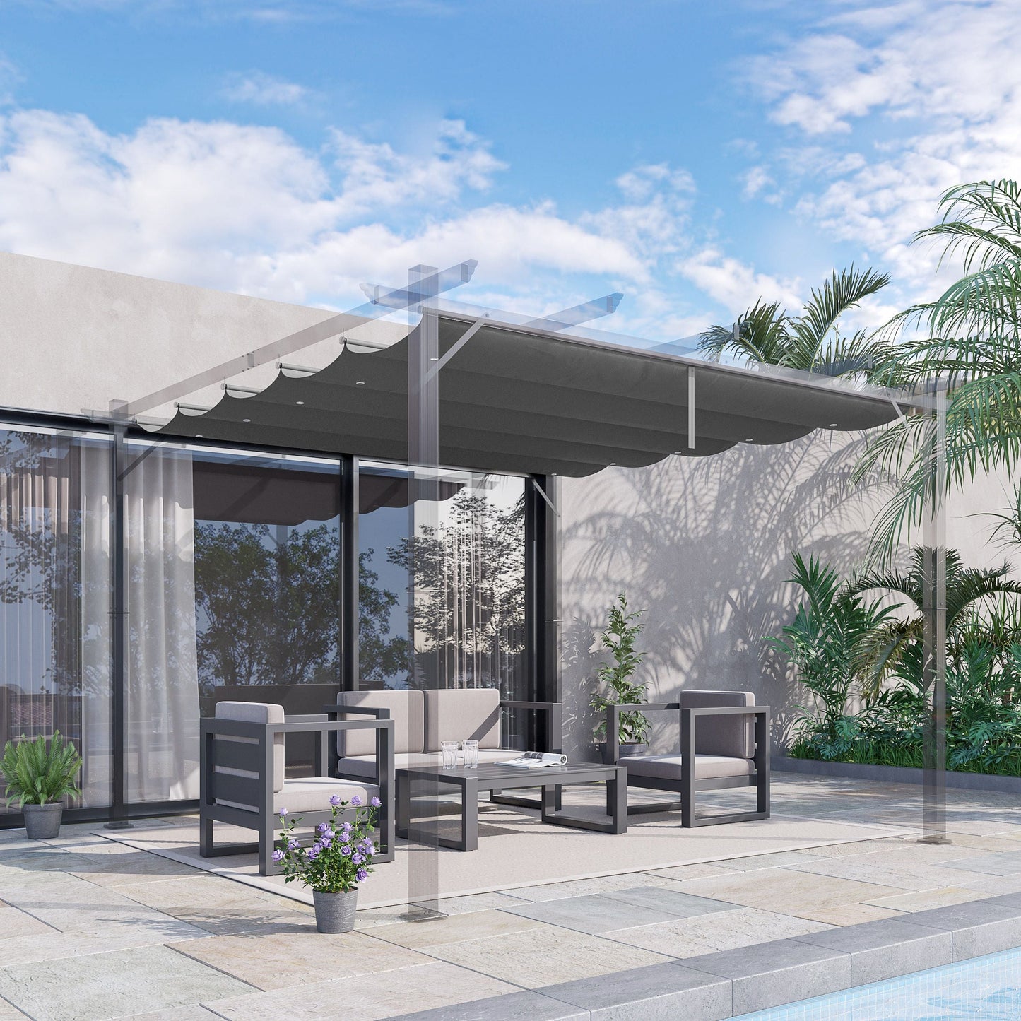 Retractable Replacement Pergola Canopy for 10' x 10' Pergola, Pergola Cover Replacement, Dark Grey
