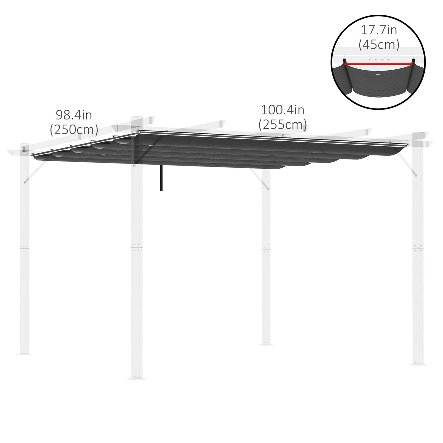 Retractable Replacement Pergola Canopy for 10' x 10' Pergola, Pergola Cover Replacement, Dark Grey