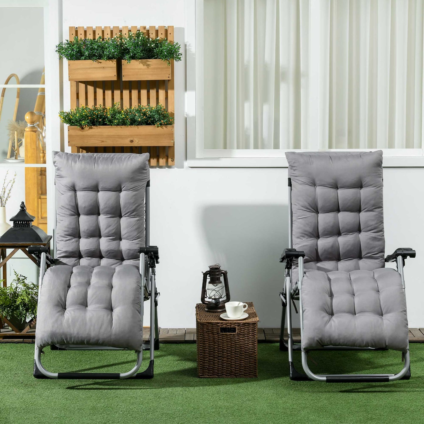 Reclining Zero Gravity Chair with Adjustable Backrest, Folding Garden Sun Lounger with Removable Cushion and Headrest, Set of 2, Dark Grey