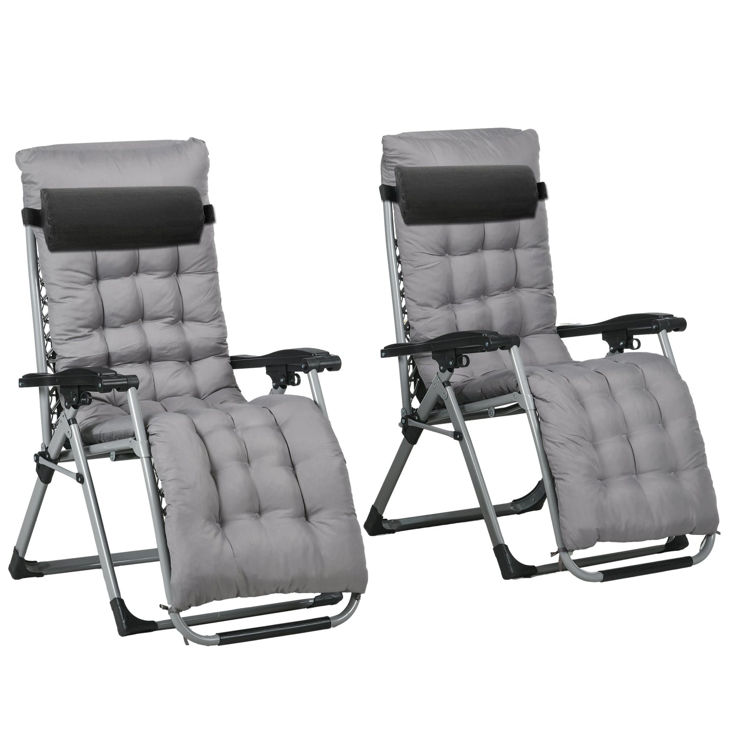 Reclining Zero Gravity Chair with Adjustable Backrest, Folding Garden Sun Lounger with Removable Cushion and Headrest, Set of 2, Dark Grey