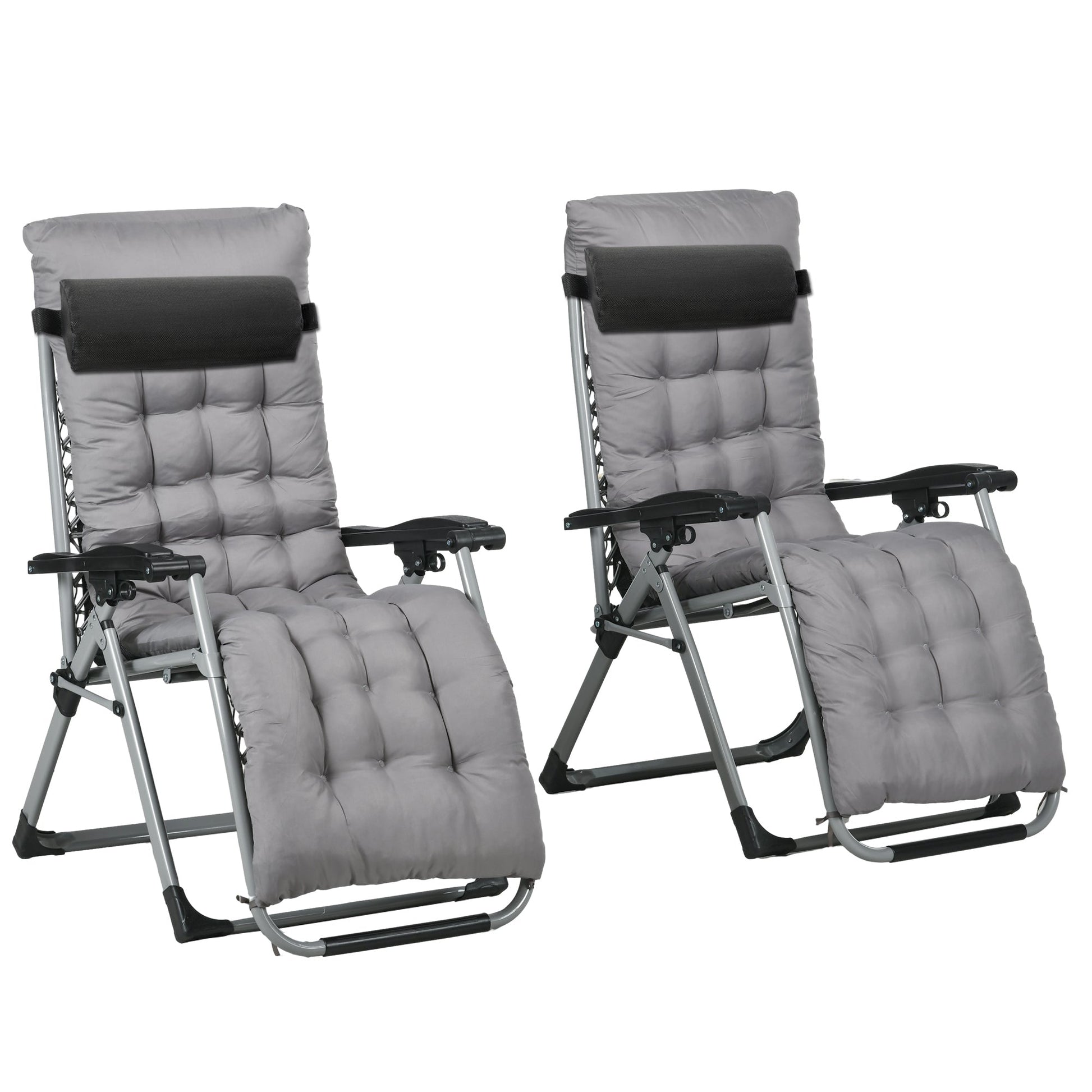 Reclining Zero Gravity Chair with Adjustable Backrest, Folding Garden Sun Lounger with Removable Cushion and Headrest, Set of 2, Dark Grey