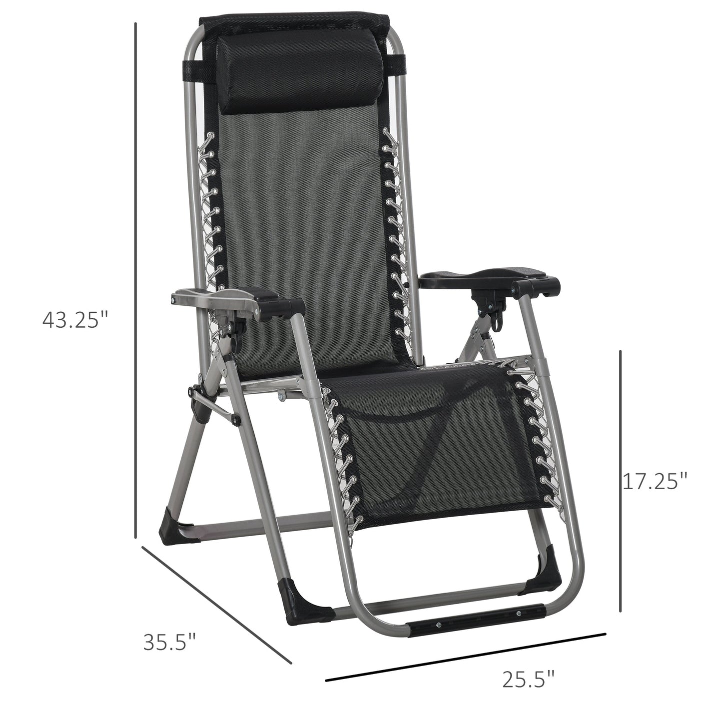 Reclining Zero Gravity Chair with Adjustable Backrest, Folding Garden Sun Lounger with Removable Cushion and Headrest, Dark Blue