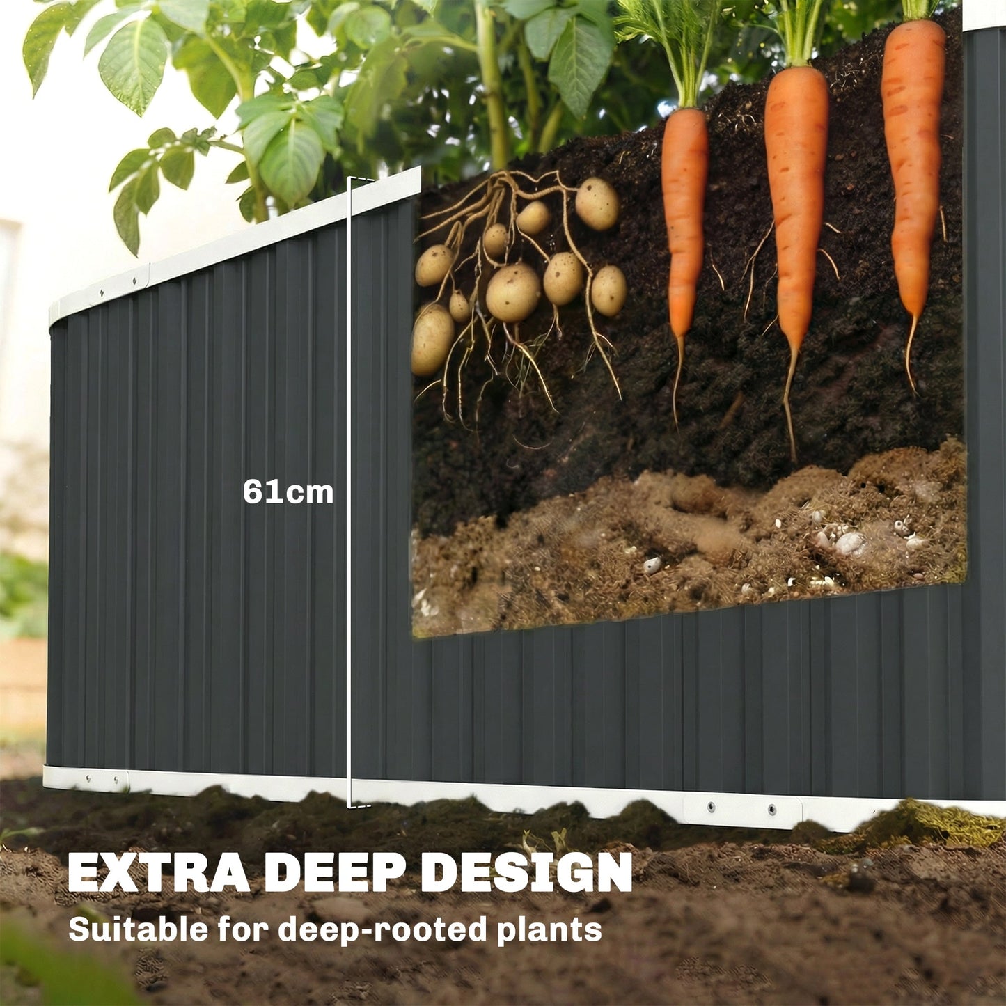 Galvanized Raised Garden Bed, 7' x 2' x 2' Deep Rot Planter Box with Gloves and Plant Labels, Metal Outdoor Garden Bed for Flowers, Herbs and Vegetables, Dark Grey