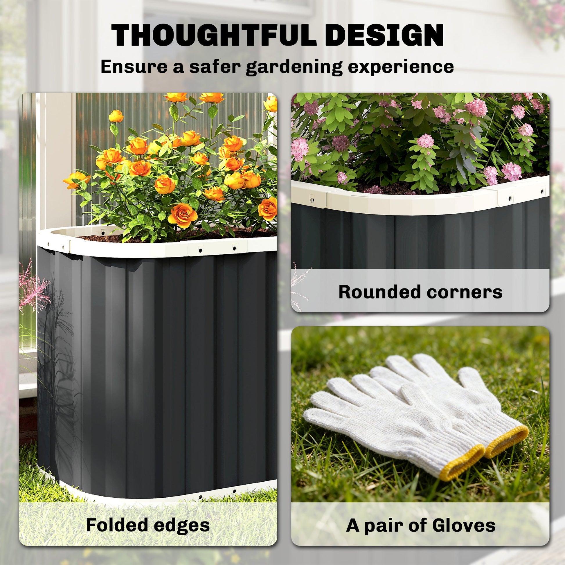 Galvanized Raised Garden Bed, 7' x 2' x 2' Deep Rot Planter Box with Gloves and Plant Labels, Metal Outdoor Garden Bed for Flowers, Herbs and Vegetables, Dark Grey