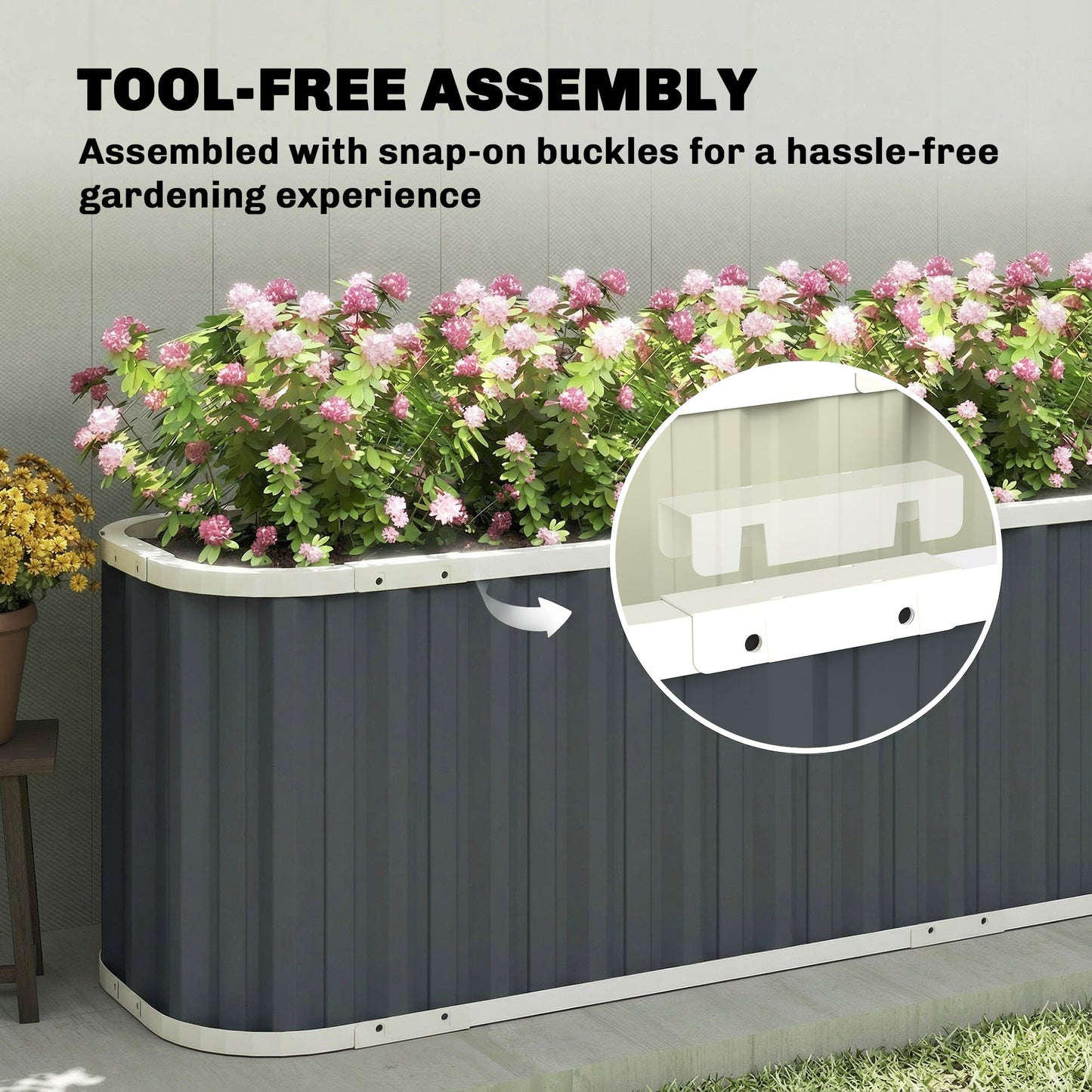 Galvanized Raised Garden Bed, 7' x 2' x 2' Deep Rot Planter Box with Gloves and Plant Labels, Metal Outdoor Garden Bed for Flowers, Herbs and Vegetables, Dark Grey