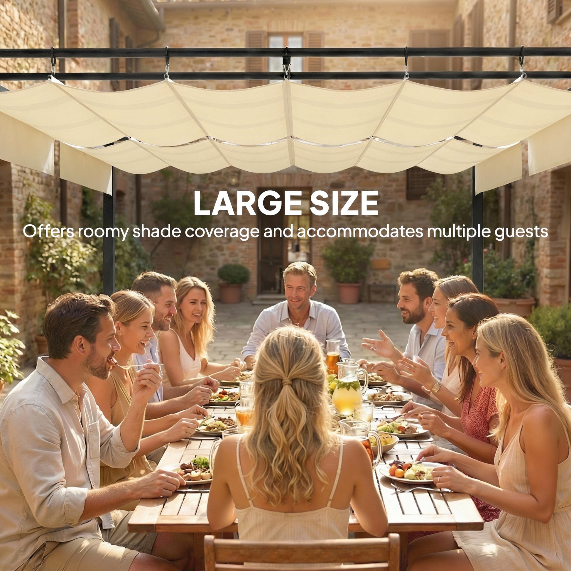 19' x 10' Pergola with Retractable Canopy, Patio Pergola with Sun Shade Shelter, UV50+ and Water-Repellent for Patio, Garden, Cream White