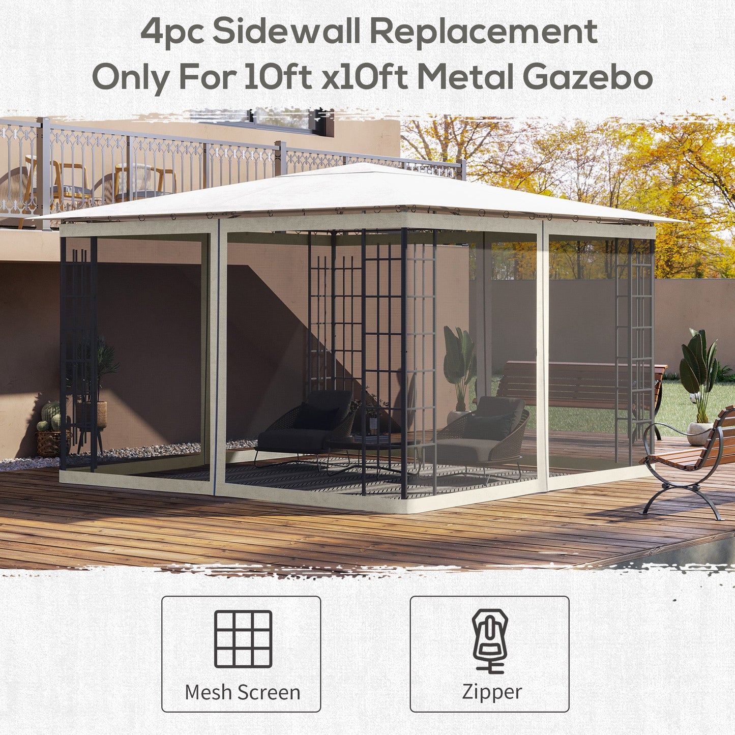 Replacement Mosquito Netting for Gazebo 10' x 12' Black Screen Walls for Canopy with Zippers for Parties and Outdoor Activities, White
