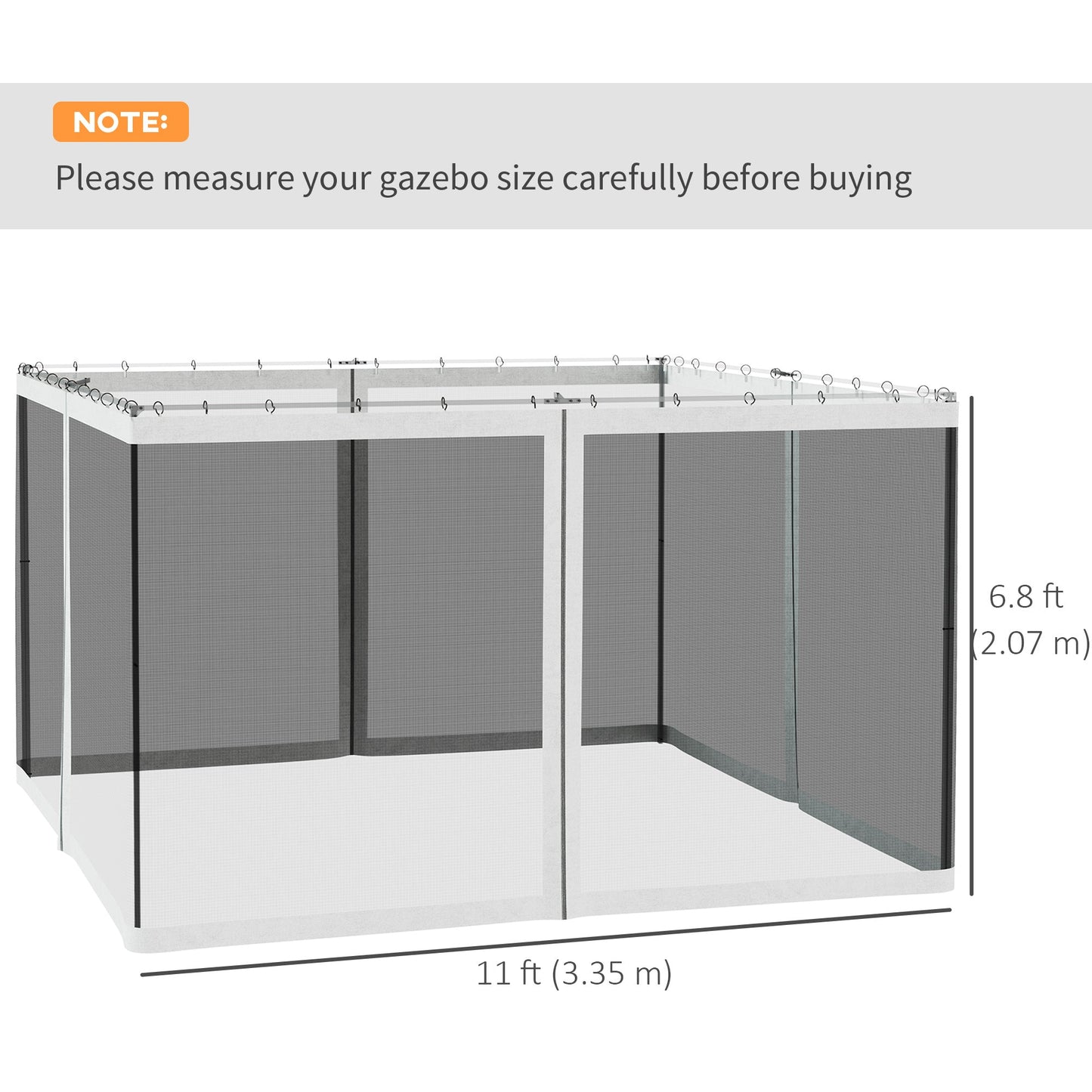 Replacement Mosquito Netting for Gazebo 10' x 12' Black Screen Walls for Canopy with Zippers for Parties and Outdoor Activities, White