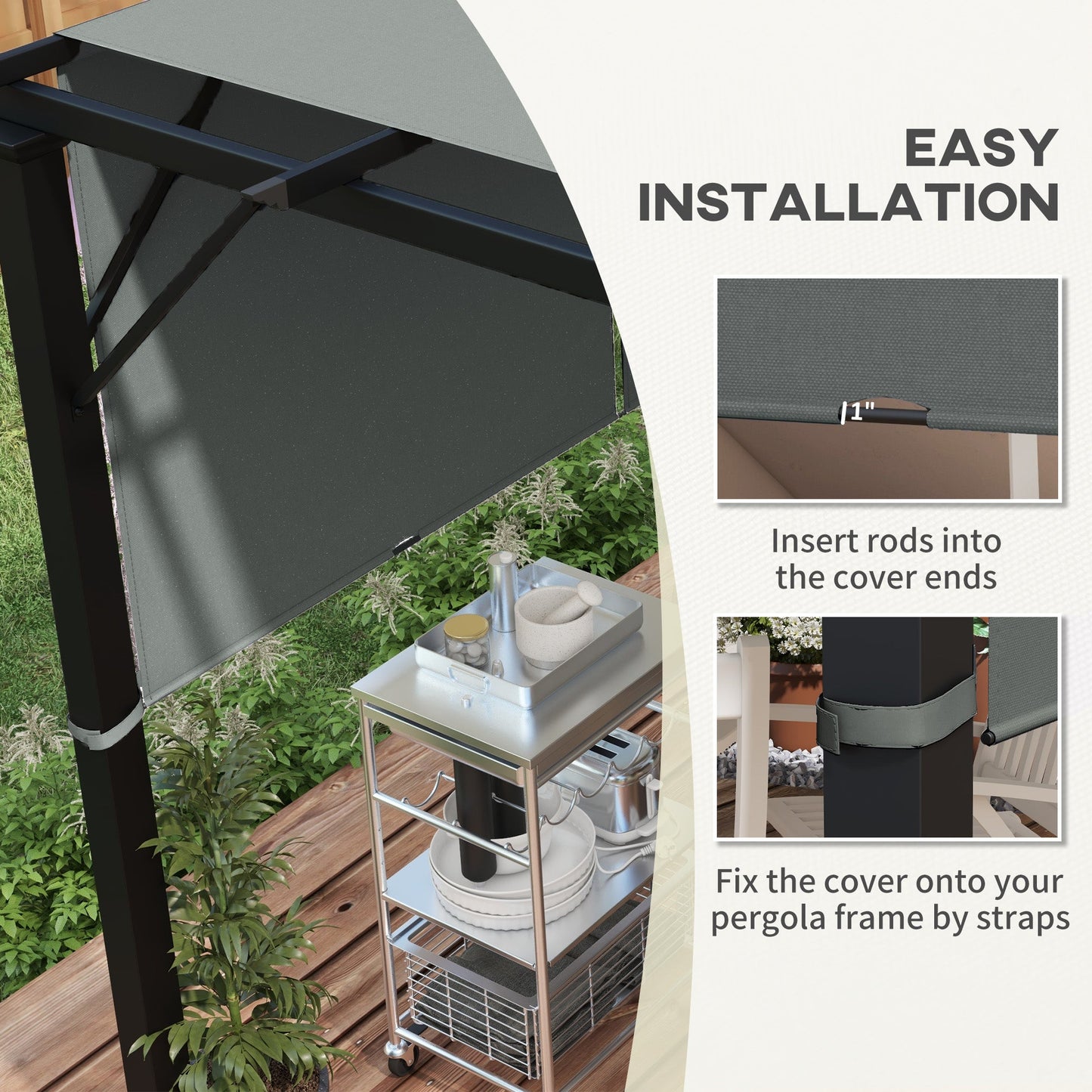 2 Pcs 16 x 4ft Pergola Canopy Replacement, UV Protection Pergola Shade Cover, Easy to Install, for 10 x 10ft Pergola, Dark Grey