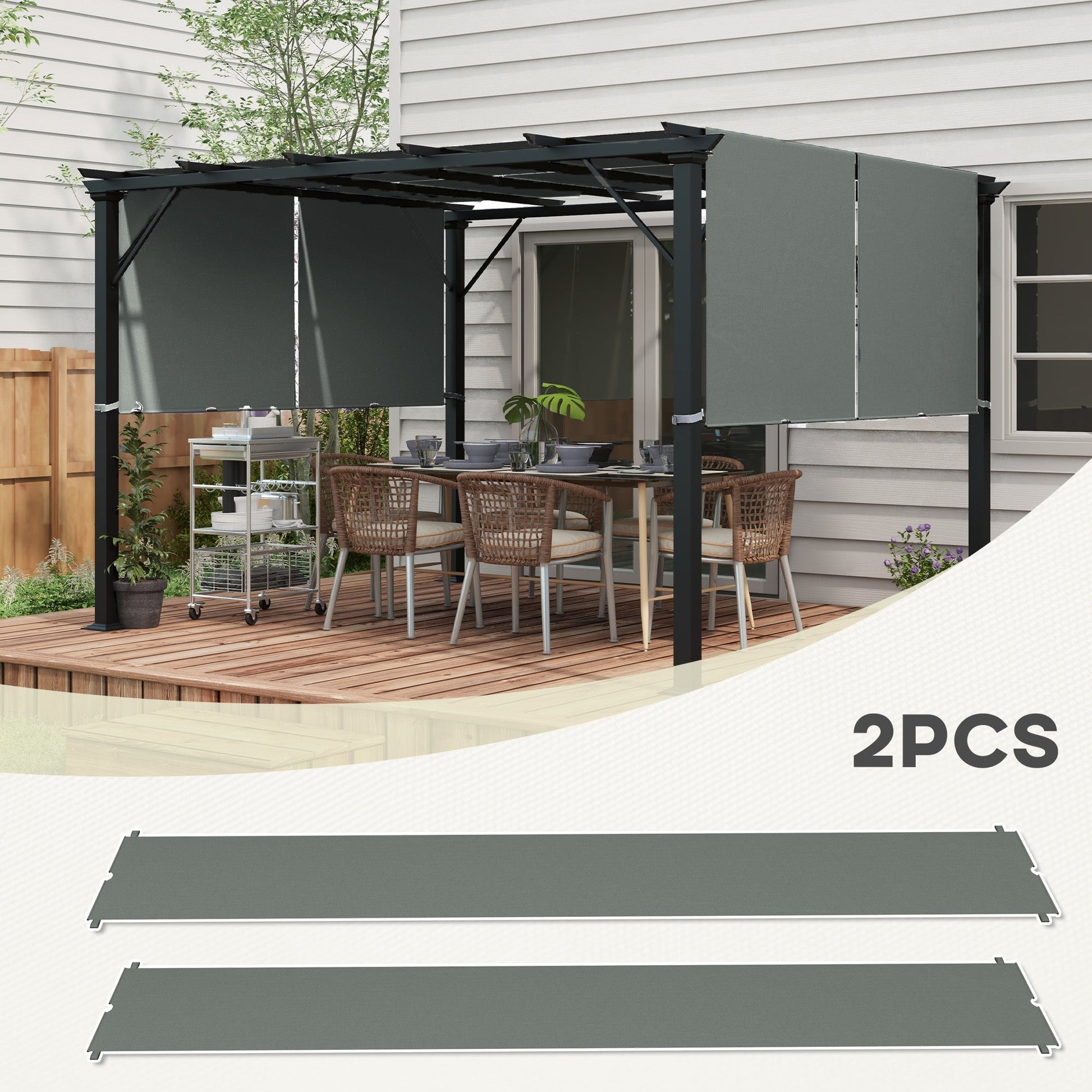 2 Pcs 16 x 4ft Pergola Canopy Replacement, UV Protection Pergola Shade Cover, Easy to Install, for 10 x 10ft Pergola, Dark Grey