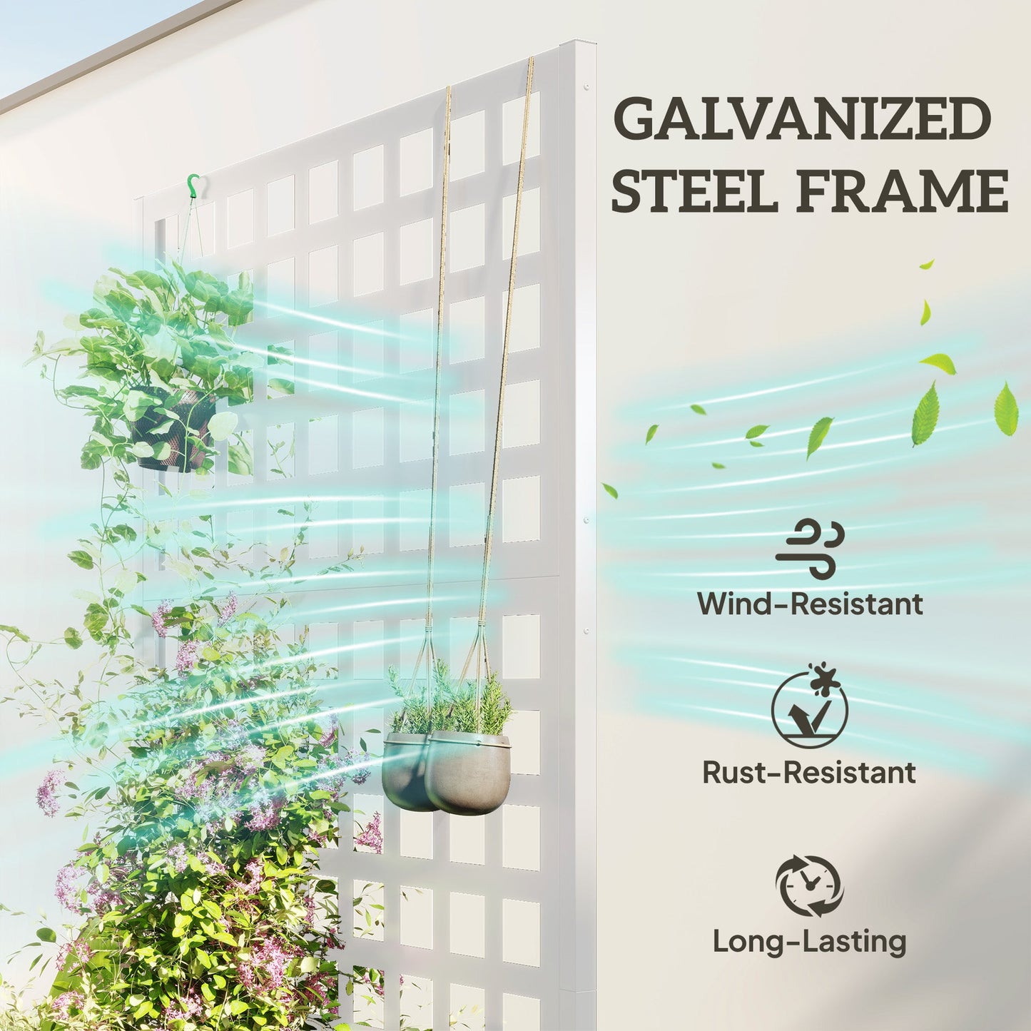 Galvanized Raised Garden Bed with Trellis, 35"x16"x70" Metal Planter Box with Drainage Holes, Outdoor Privacy Screen for Climbing Plant Vegetable Vine, White