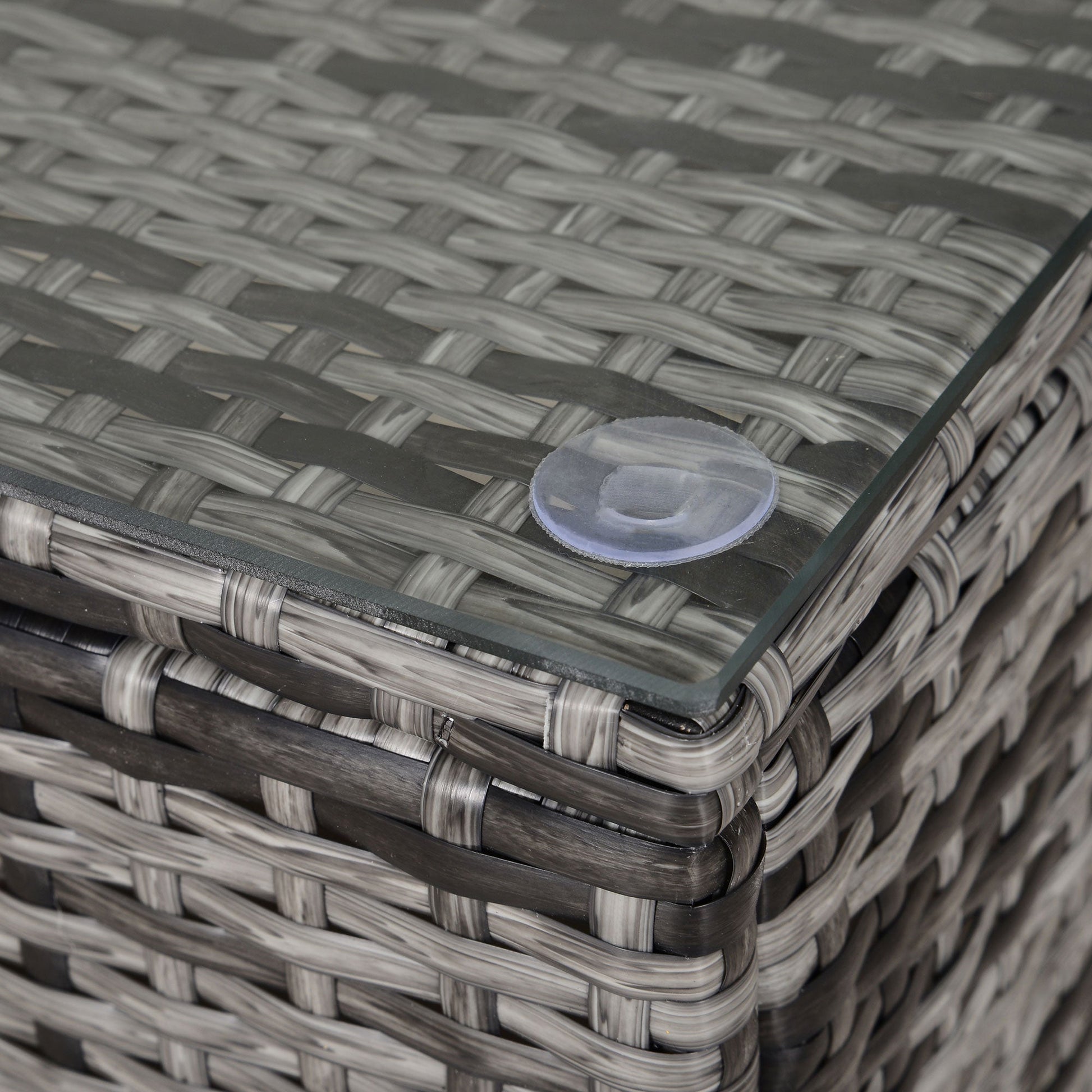 Rattan Coffee Table, Patio Side Table, Hand-woven Wicker Furniture with Tempered Glass Top Outdoor Garden Patio, Mixed Grey