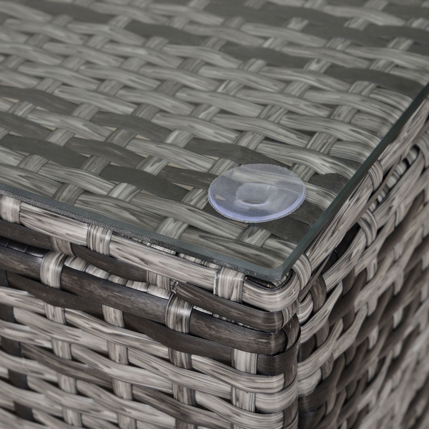 Rattan Coffee Table, Patio Side Table, Hand-woven Wicker Furniture with Tempered Glass Top Outdoor Garden Patio, Mixed Grey